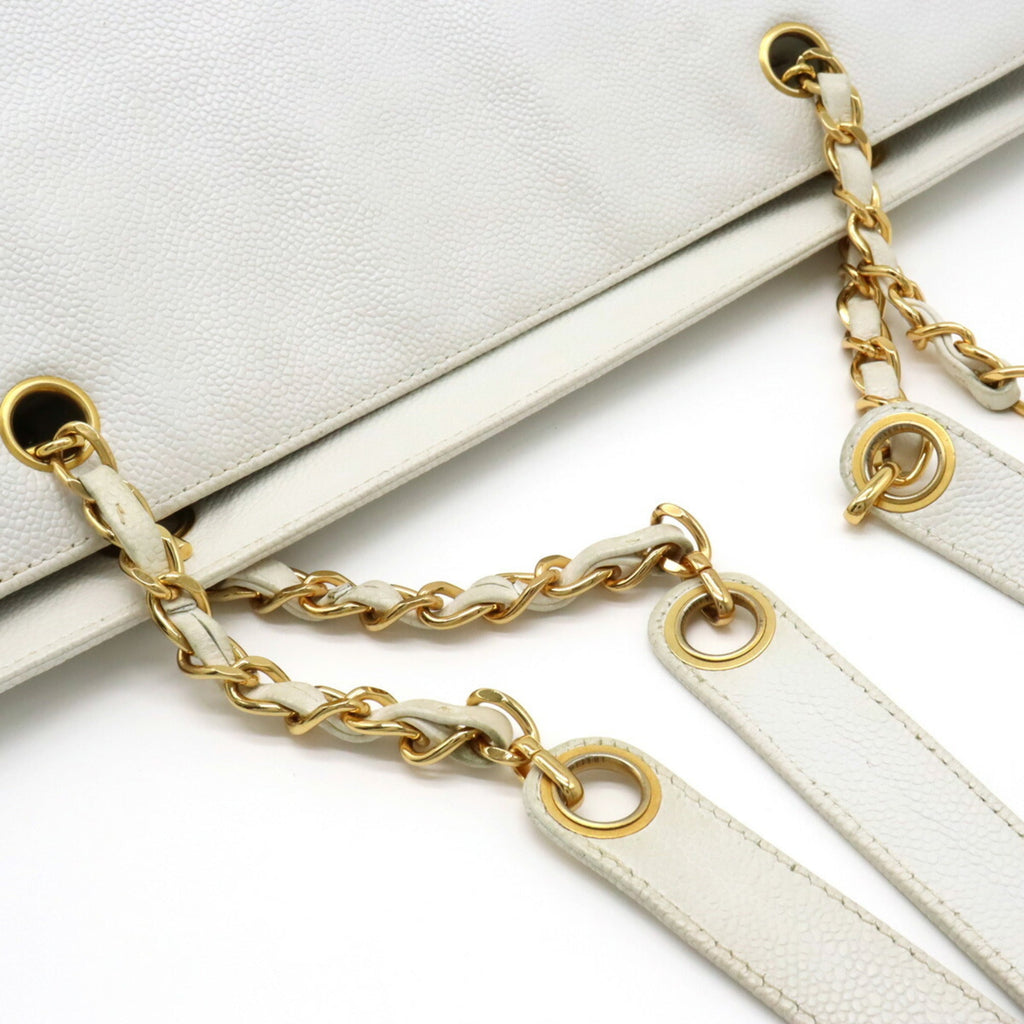 CHANEL Caviar Skin Coco Mark Chain Tote Bag Shoulder Leather White