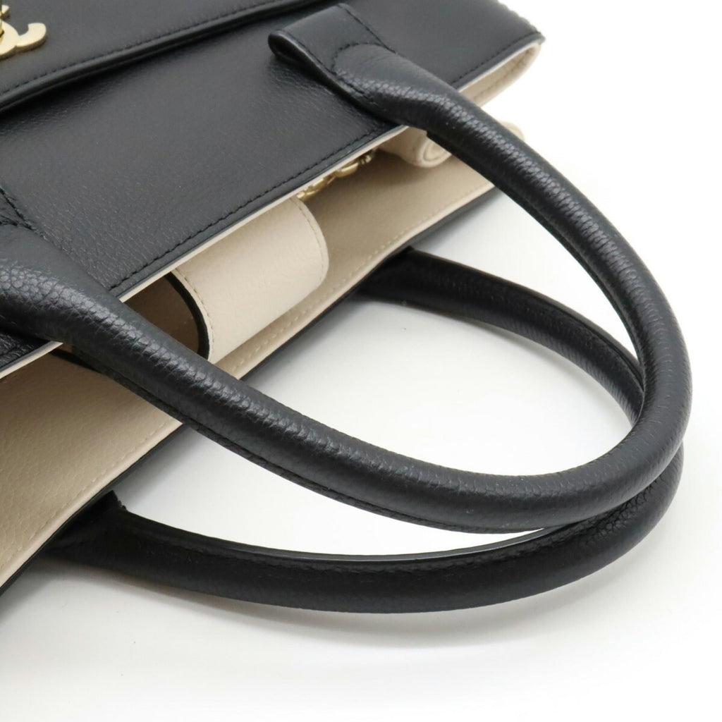 CHANEL Neo Executive Line Coco Mark Handbag Shoulder Bag Leather Black Light Beige A69930