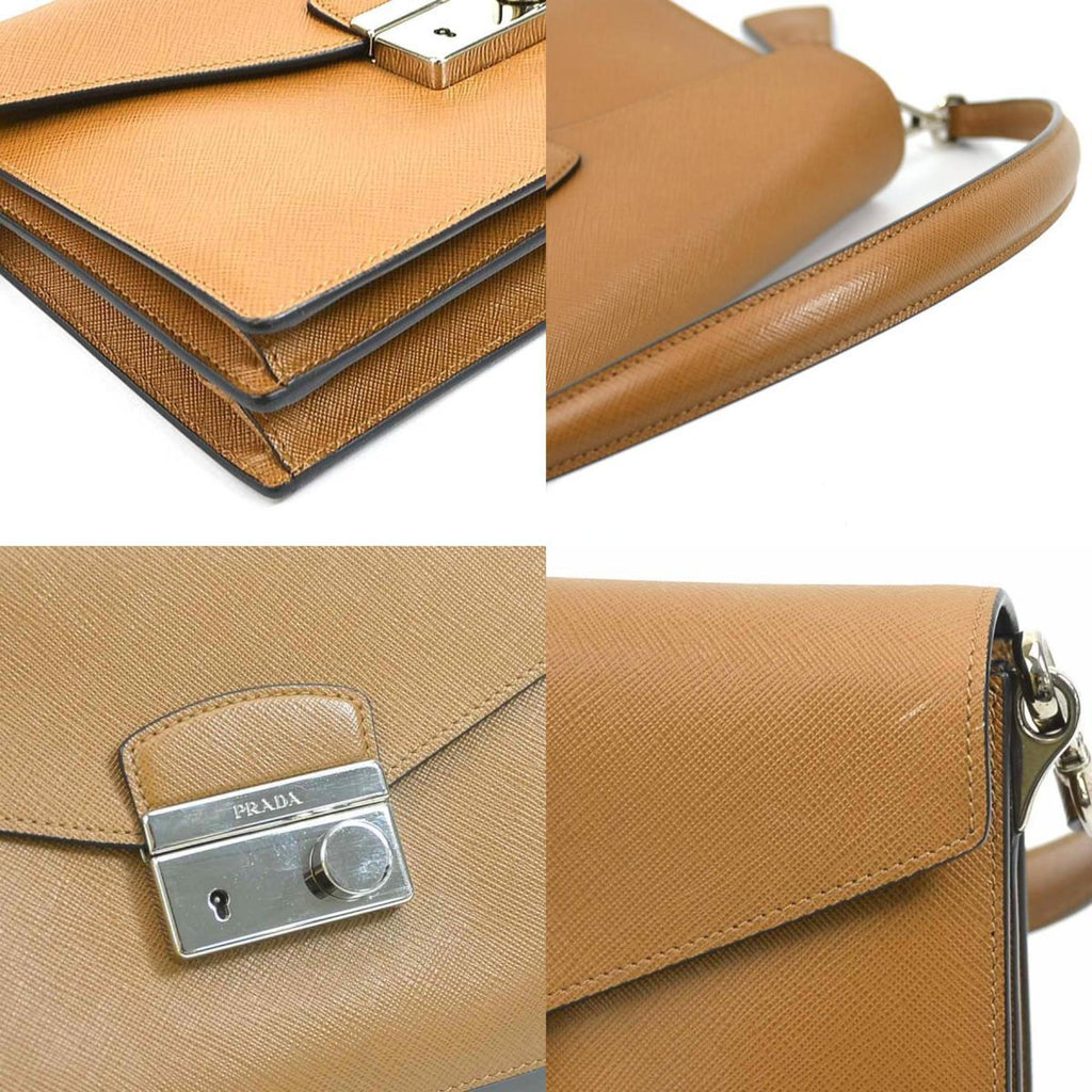 PRADA diagonal shoulder bag handbag leather brown ladies