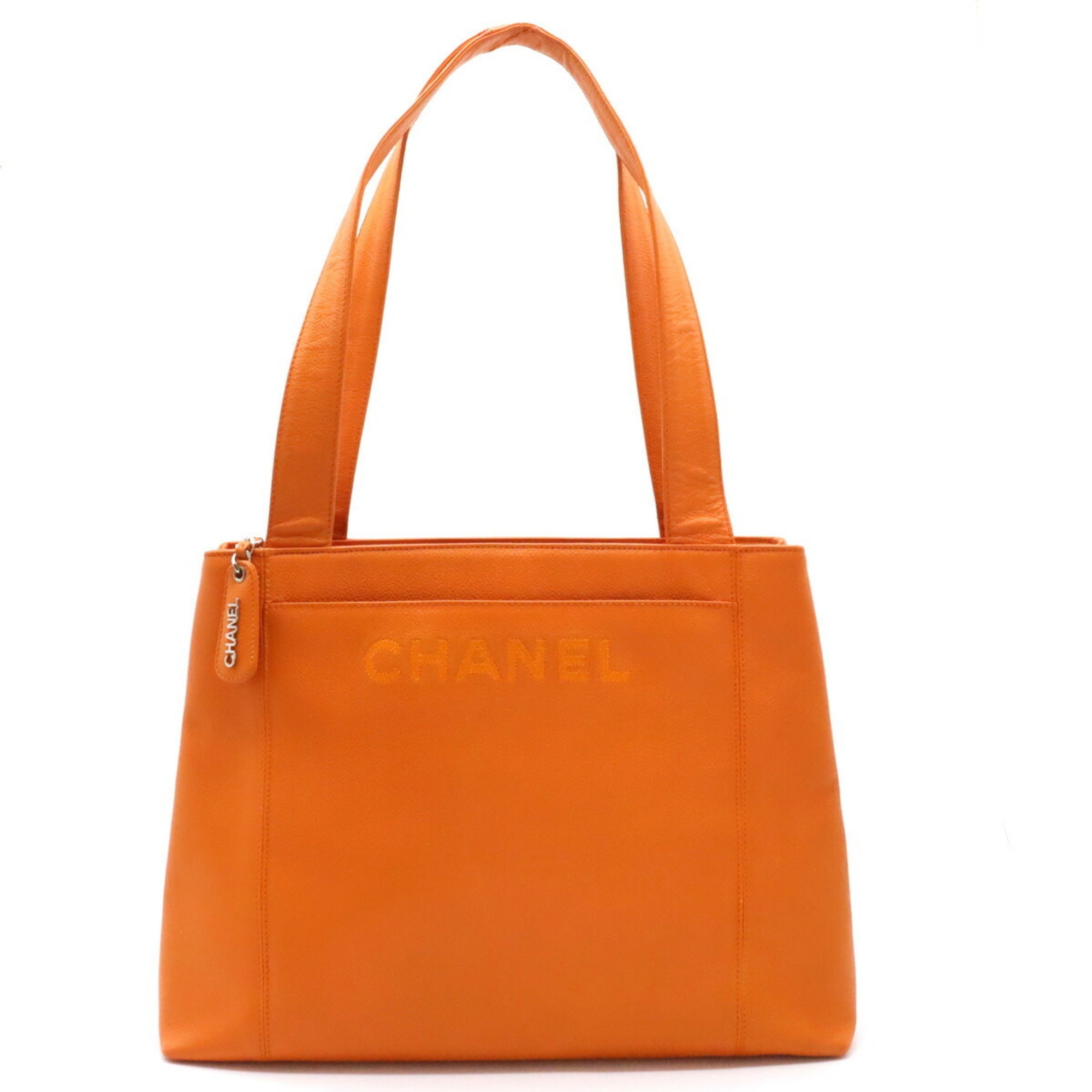 CHANEL tote bag shoulder caviar skin leather orange
