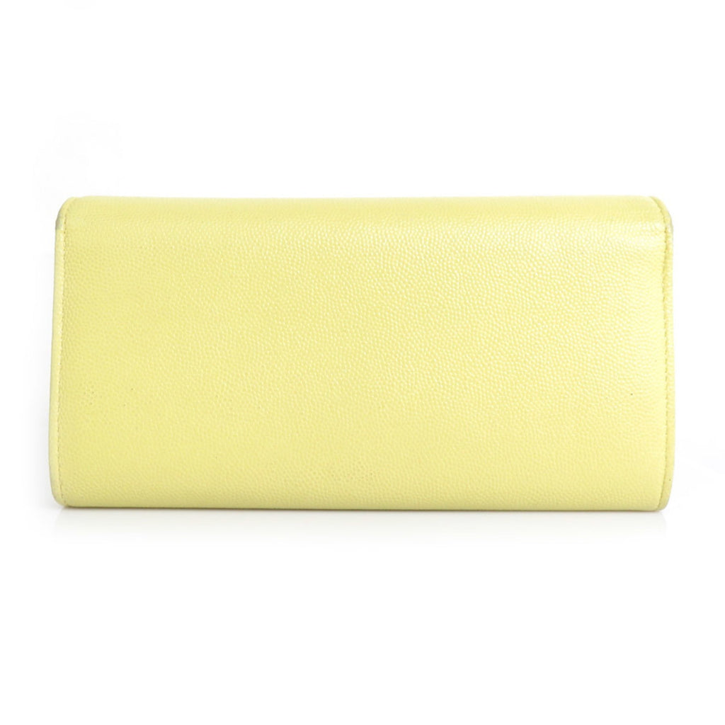 CHANEL Long Wallet Coco Mark Caviar Skin Leather Light Yellow Women's r9578a