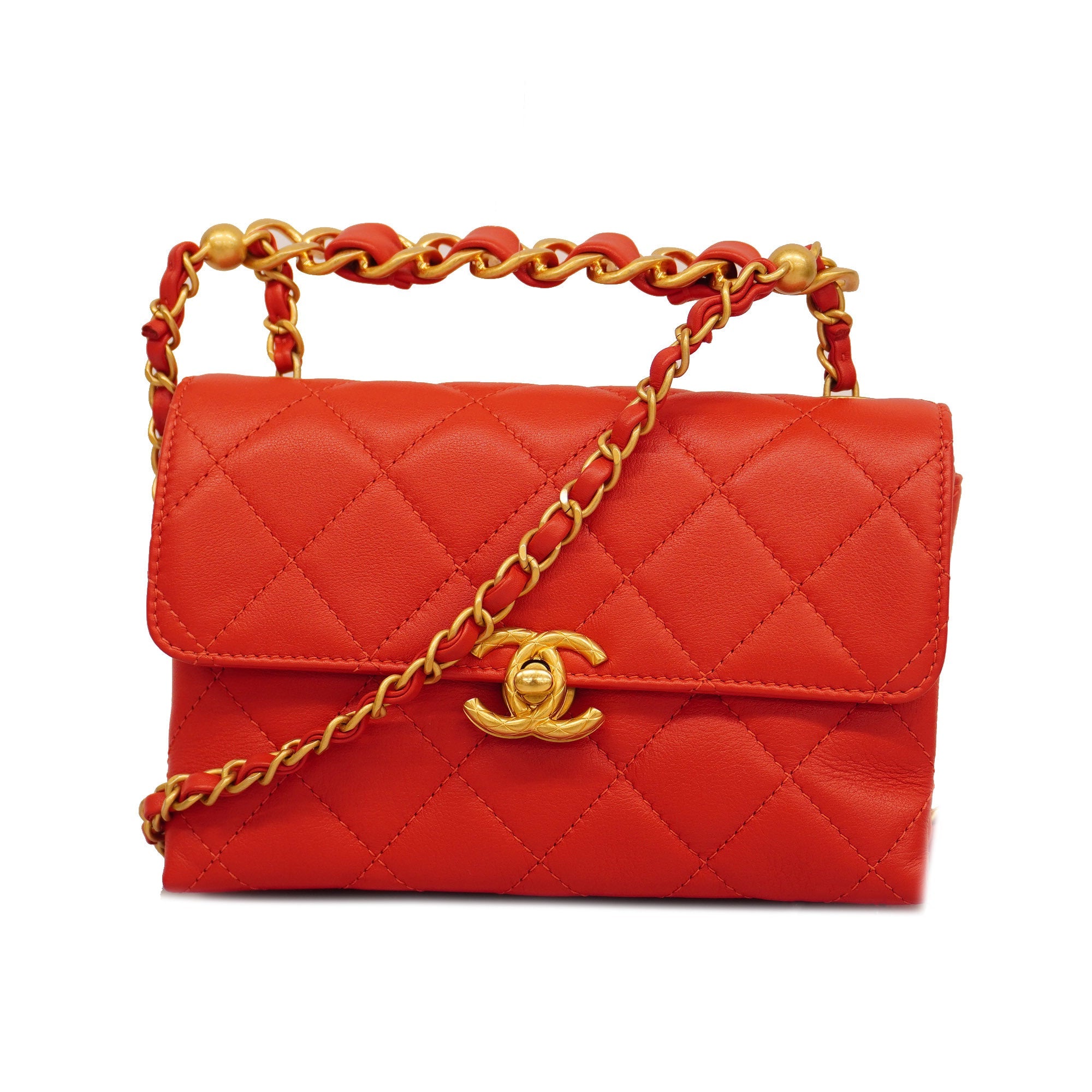 CHANEL  Matelasse Chain Shoulder Women's Leather Shoulder Bag Red Color