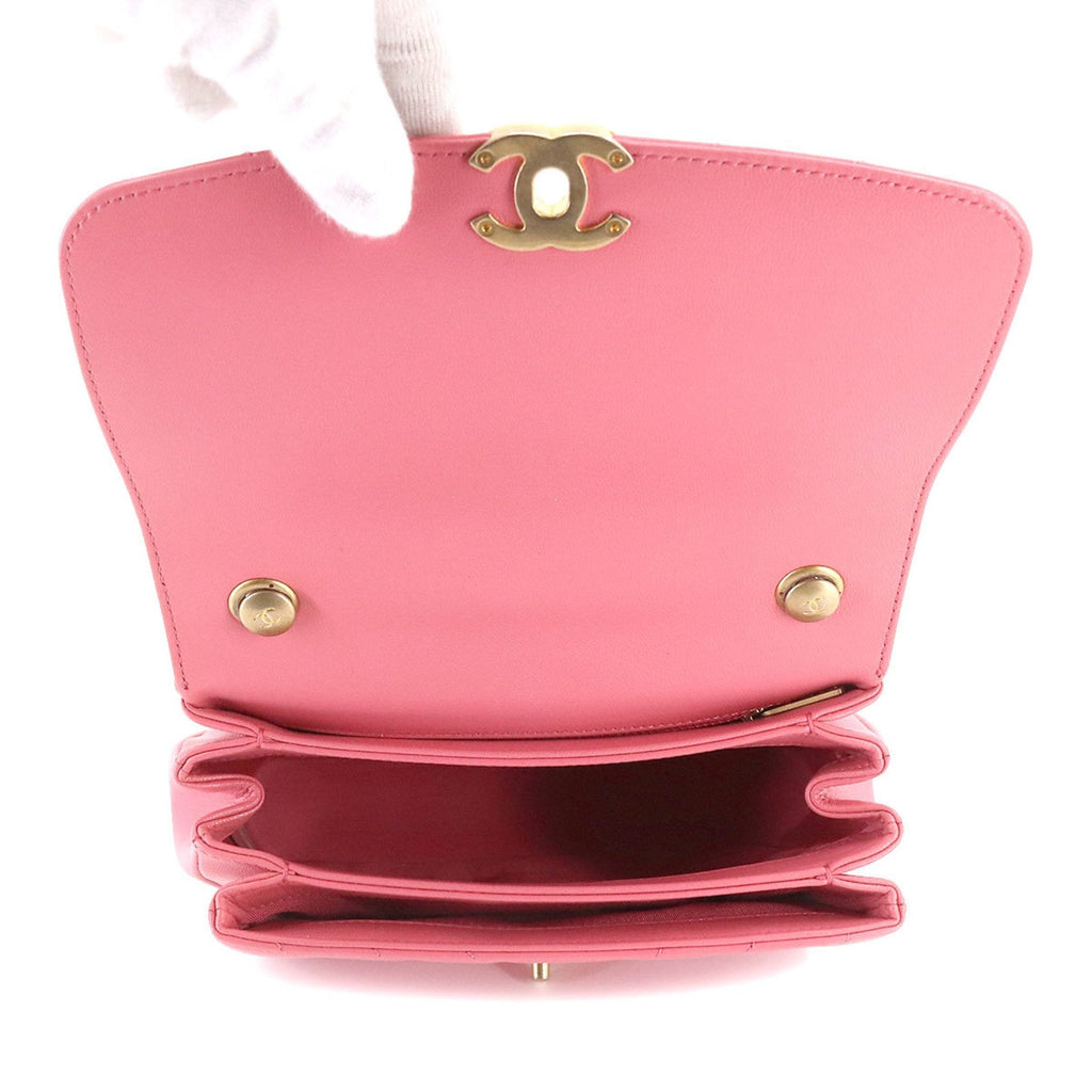 CHANEL Chevron V Stitch Top Handle 2way Hand Shoulder Bag Leather Pink