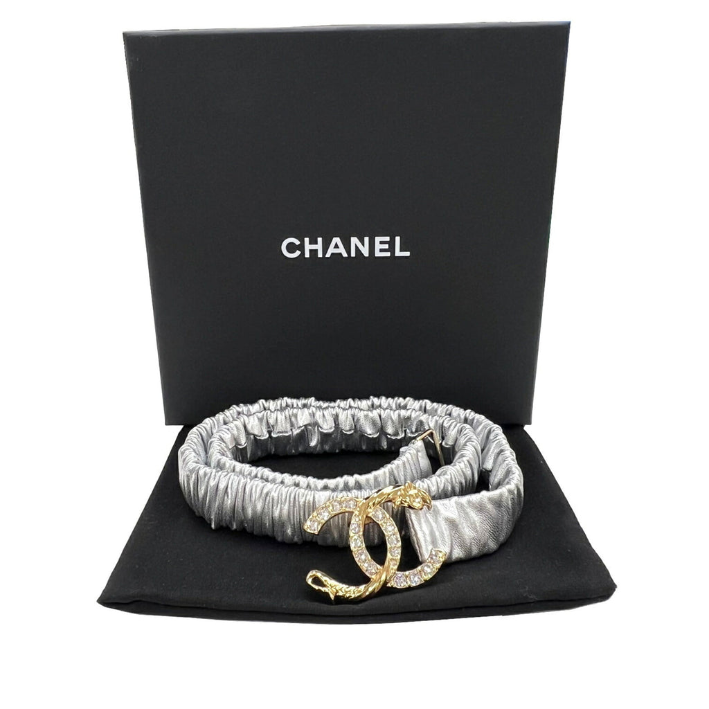 CHANEL Coco Mark Belt Rhinestone Leather A23C AA8829 Size 75 Silver New Ladies