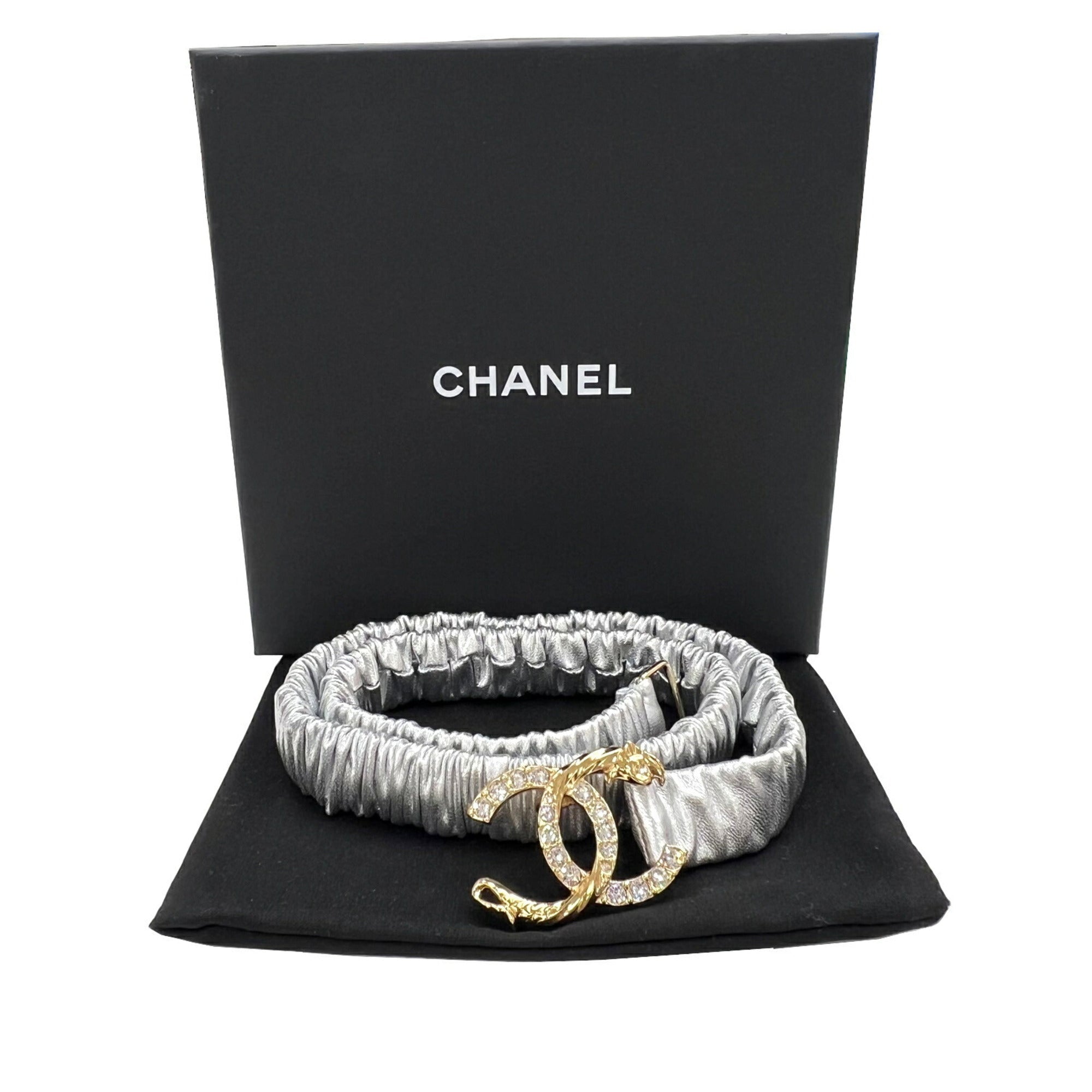 CHANEL Coco Mark Belt Rhinestone Leather A23C AA8829 Size 75 Silver New Ladies