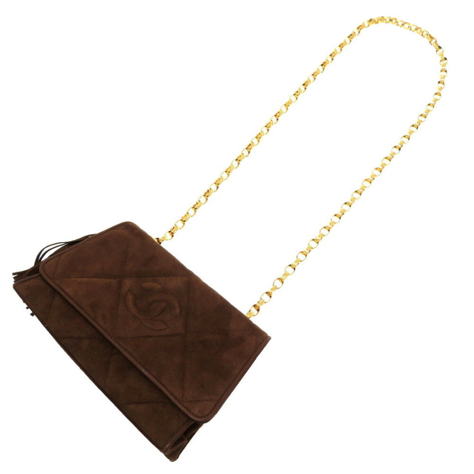 CHANEL Matelasse Coco Mark Suede Brown Shoulder Bag
