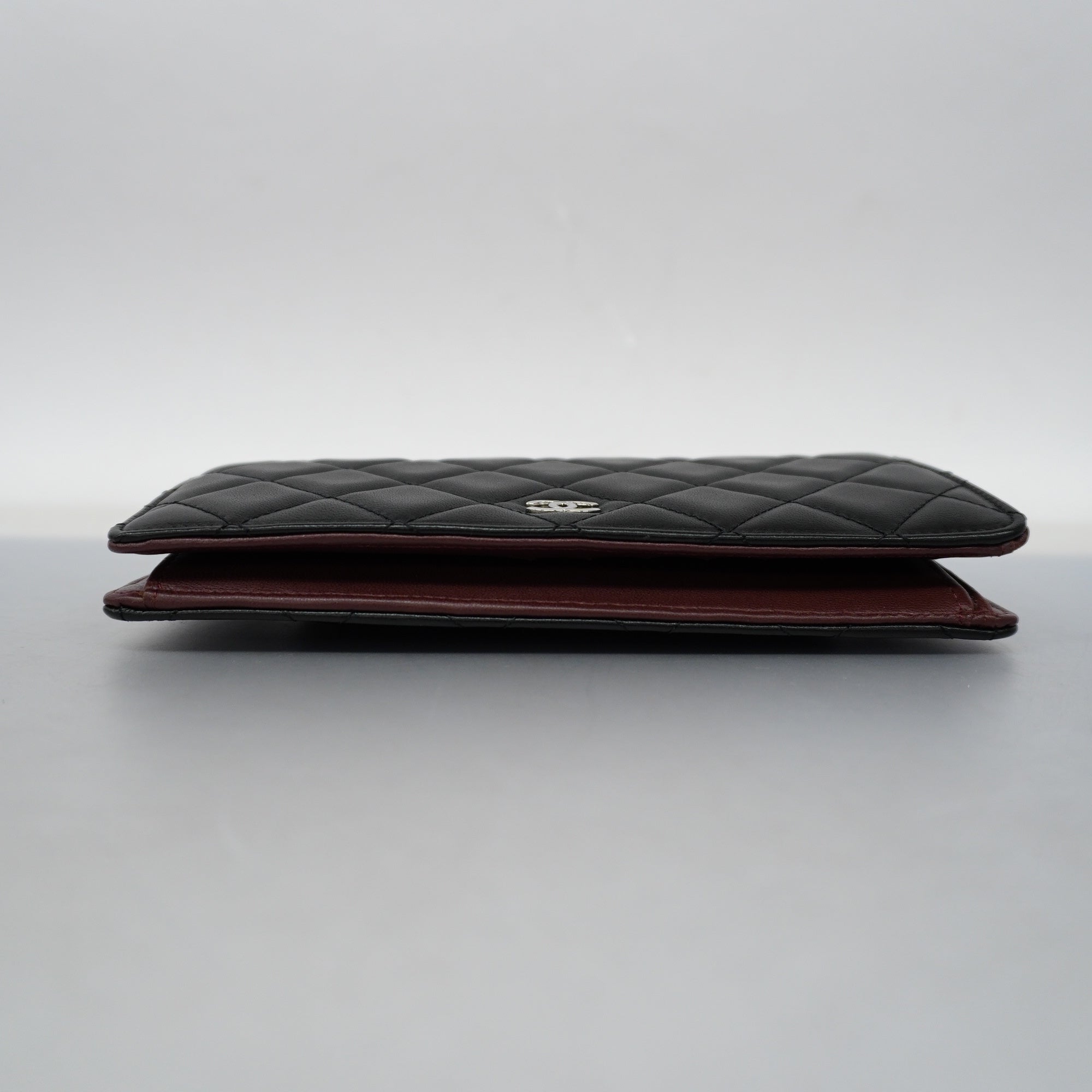 CHANELAuth  Matelasse Silver Metal Fittings Women's Lambskin Long Wallet Black