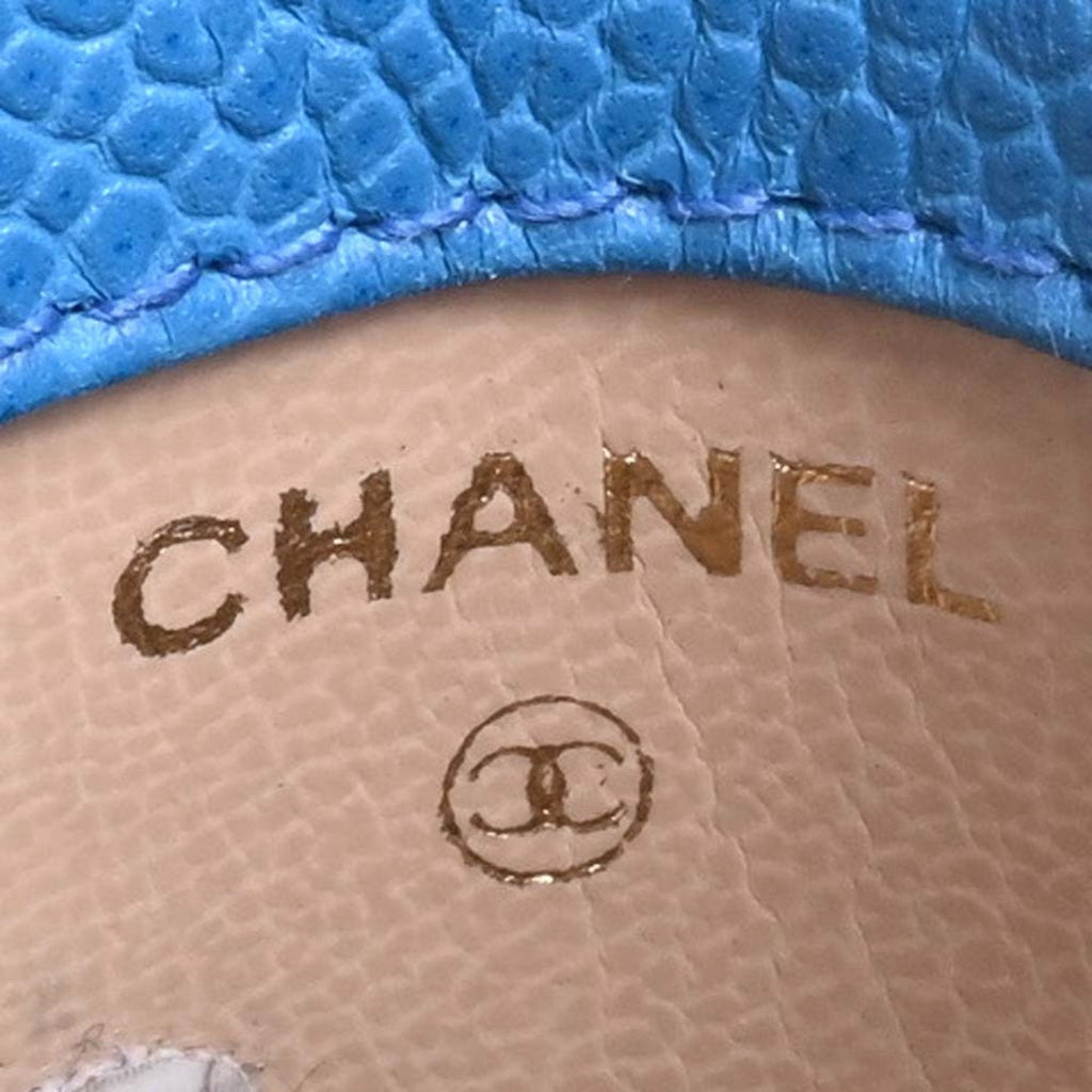 CHANEL Leather Coco Mark Chain Phone Case Shoulder Bag Blue Ladies