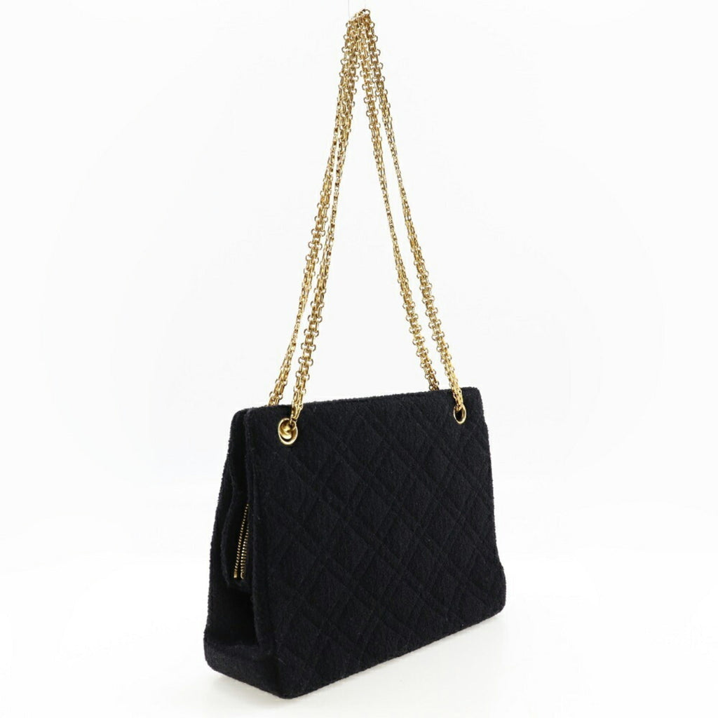 CHANEL Chainback Shoulder Bag Matelasse Tweed x Gold Plated Black Ladies