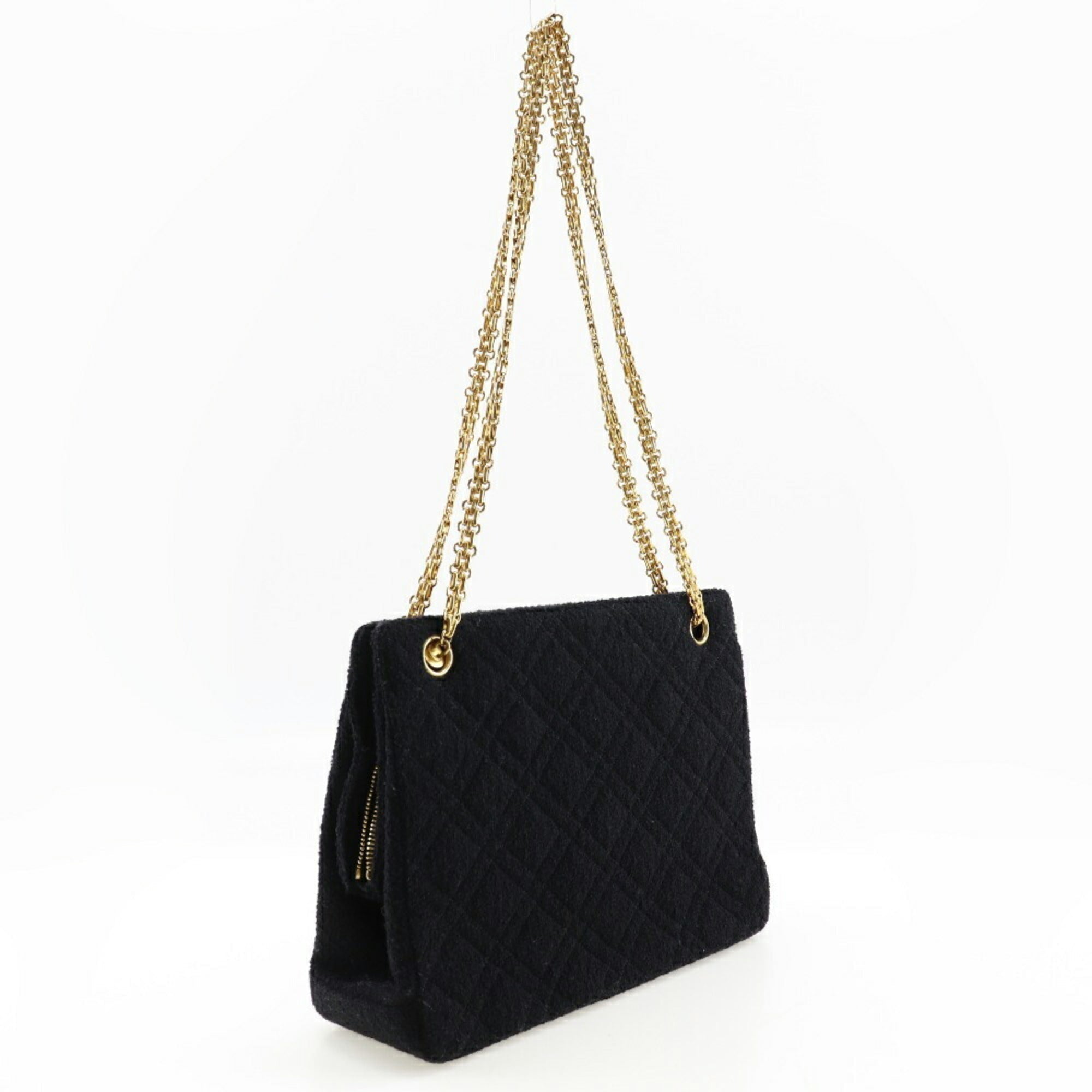 CHANEL Chainback Shoulder Bag Matelasse Tweed x Gold Plated Black Ladies