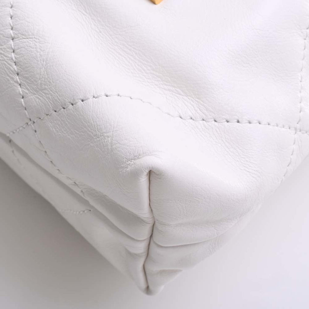 CHANEL Leather 22 Handbag Chain Shoulder Bag White Ladies