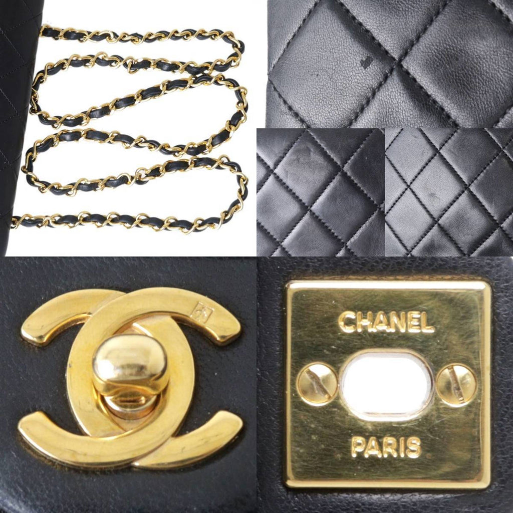CHANEL Matelasse 20 Chain Shoulder Bag 7 Digits Circa 1990 Lambskin Black x Gold NT