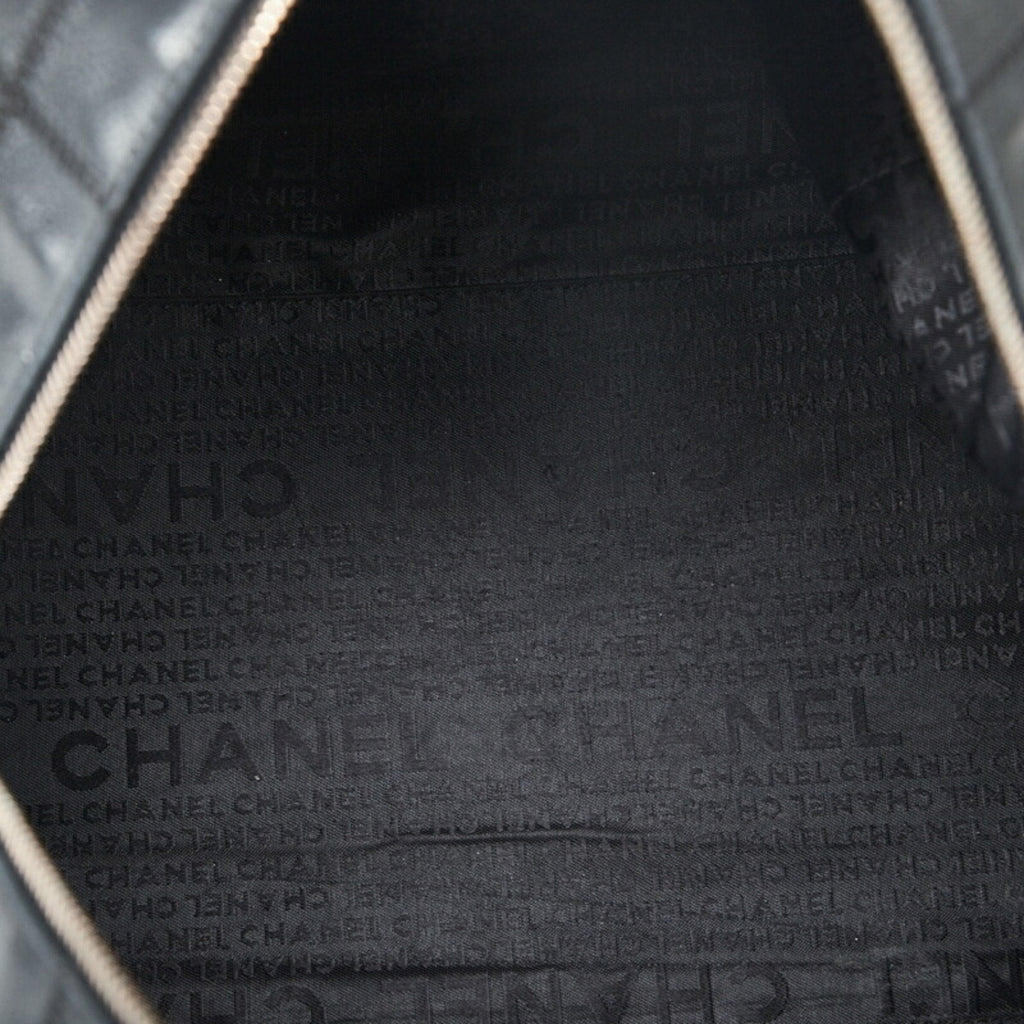 CHANEL Chocolate Bar Handbag Boston Bag Black Caviar Skin Ladies