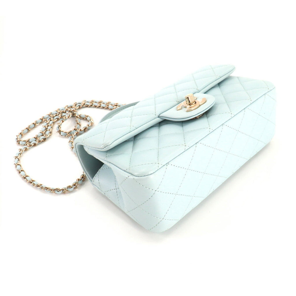 Chanel matelasse top handle mini flap 2way hand chain shoulder bag leather light blue AS2431 Matelasse Bag