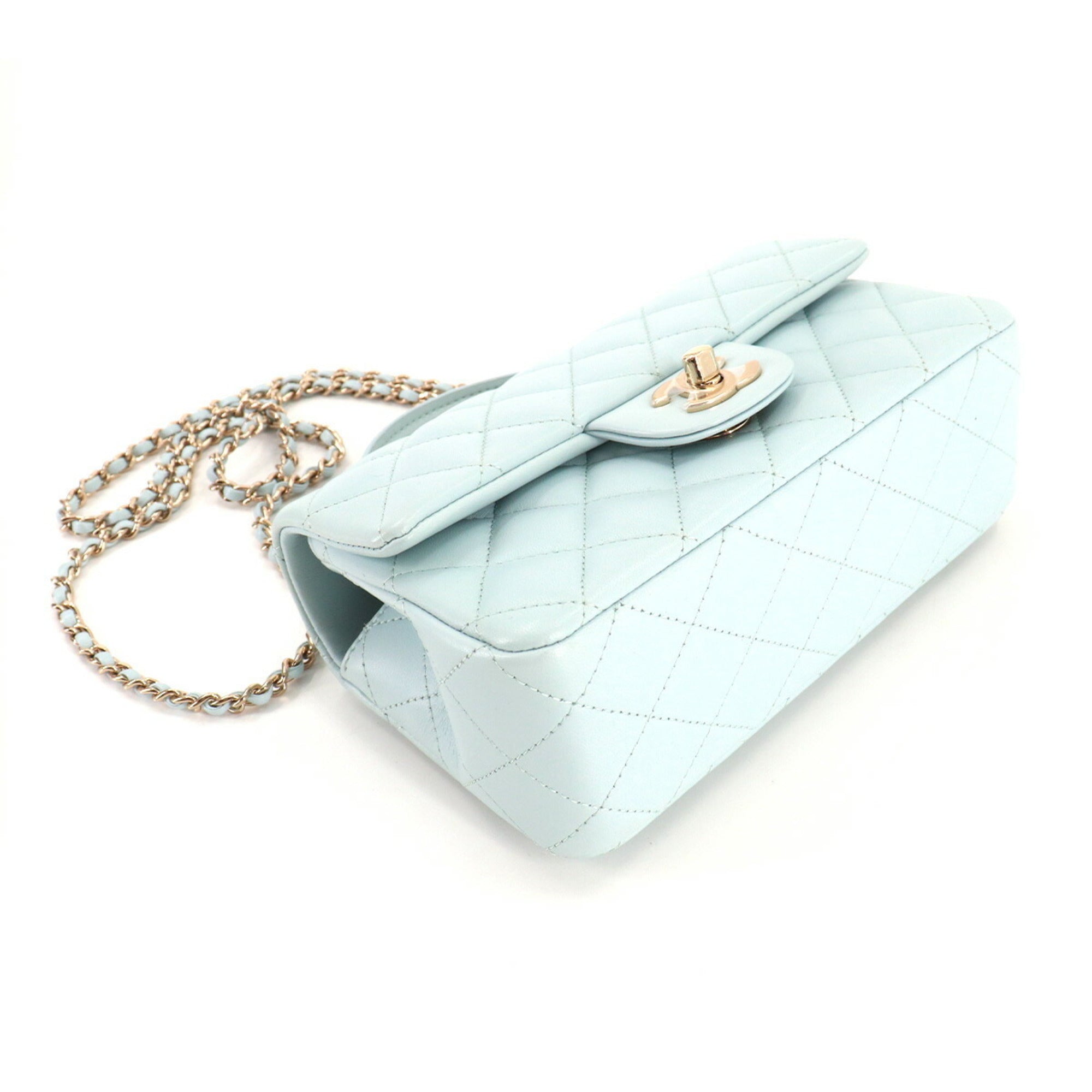 Chanel matelasse top handle mini flap 2way hand chain shoulder bag leather light blue AS2431 Matelasse Bag