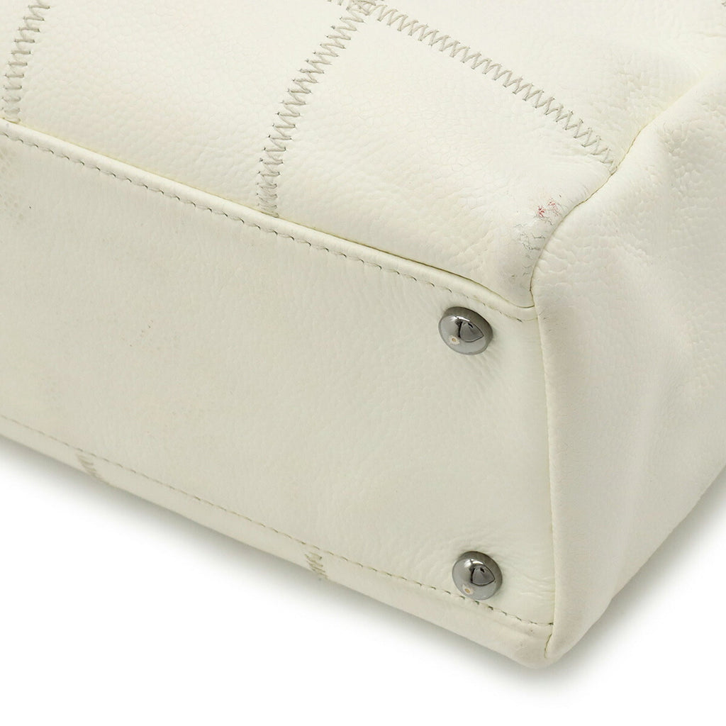 CHANEL Chocolate Bar Coco Mark Handbag Boston Leather Ivory White
