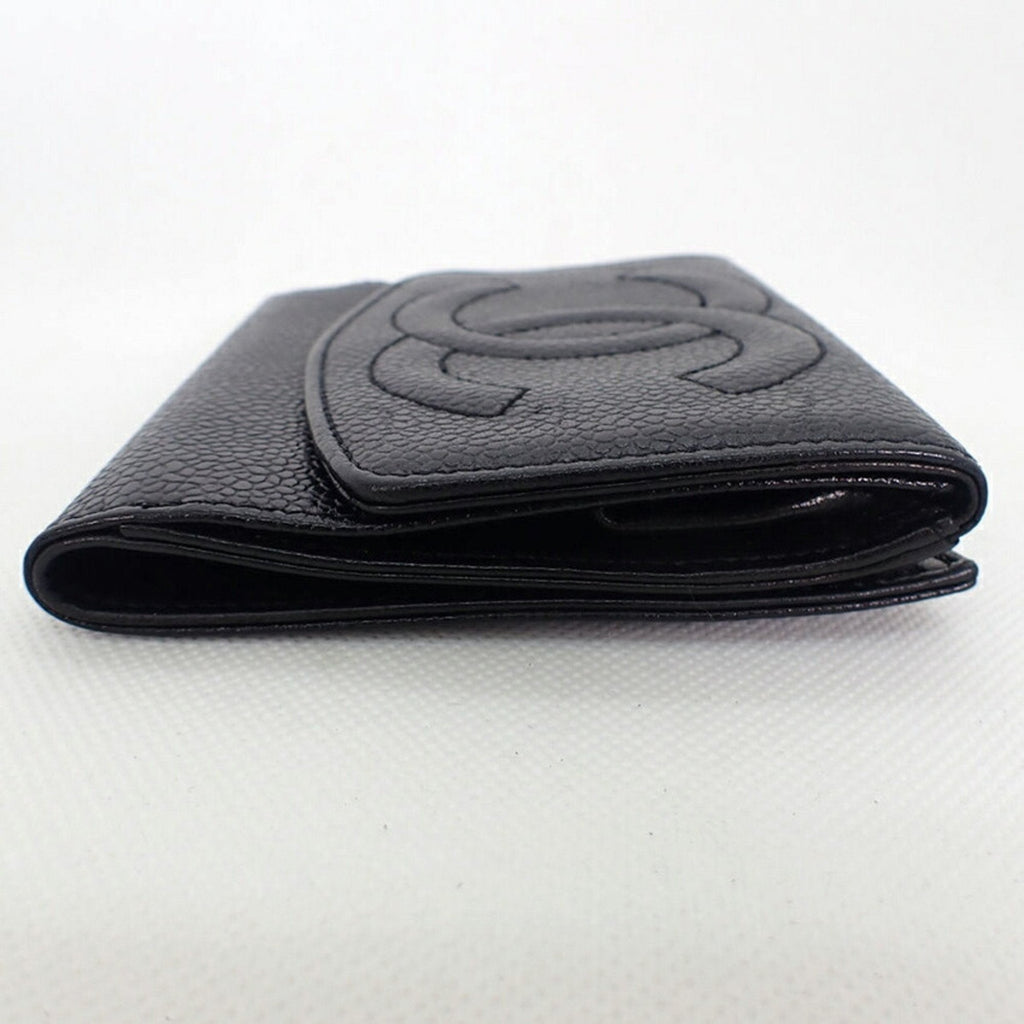 CHANEL caviar skin black trifold wallet