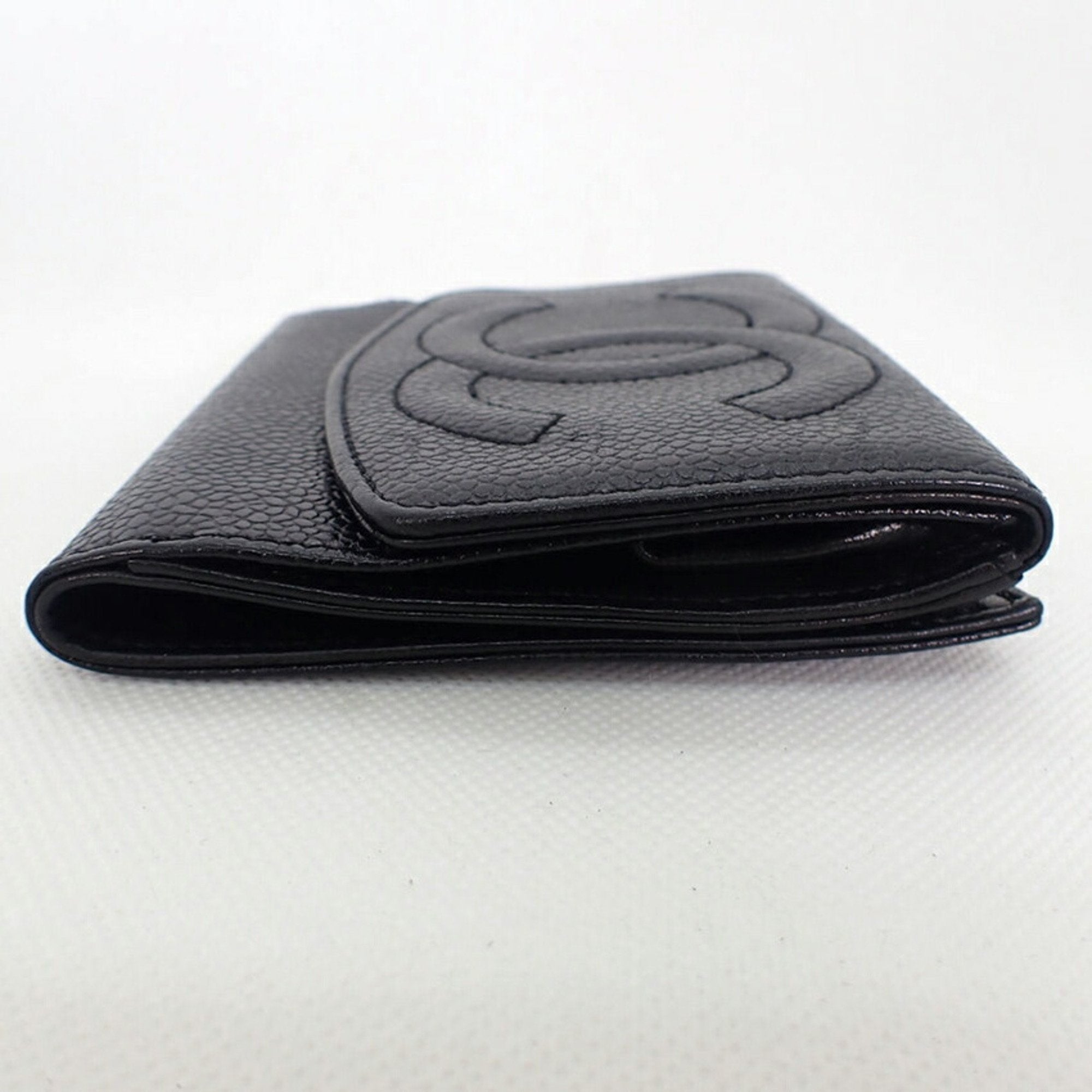 CHANEL caviar skin black trifold wallet