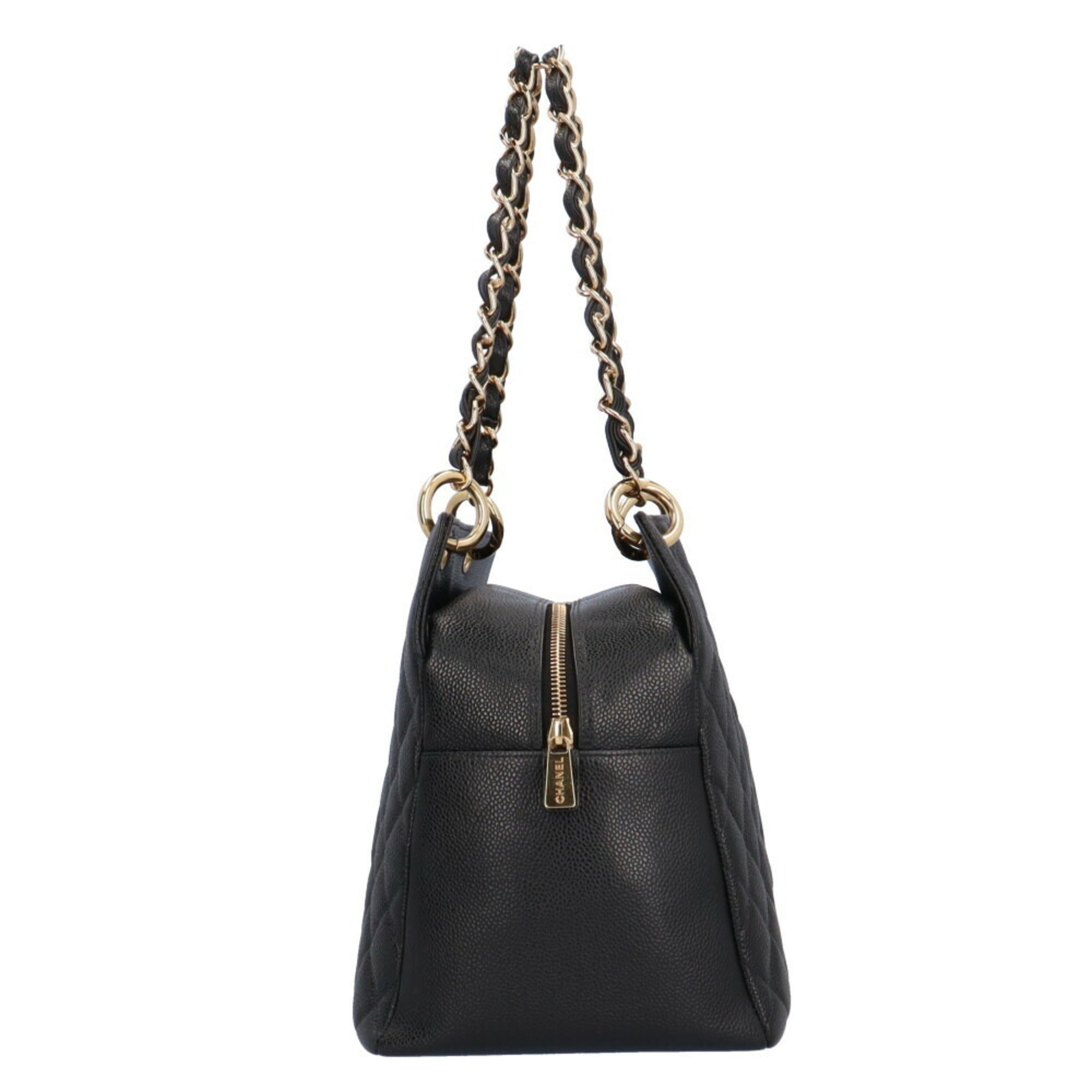 CHANEL chain matelasse shoulder bag caviar skin black ladies