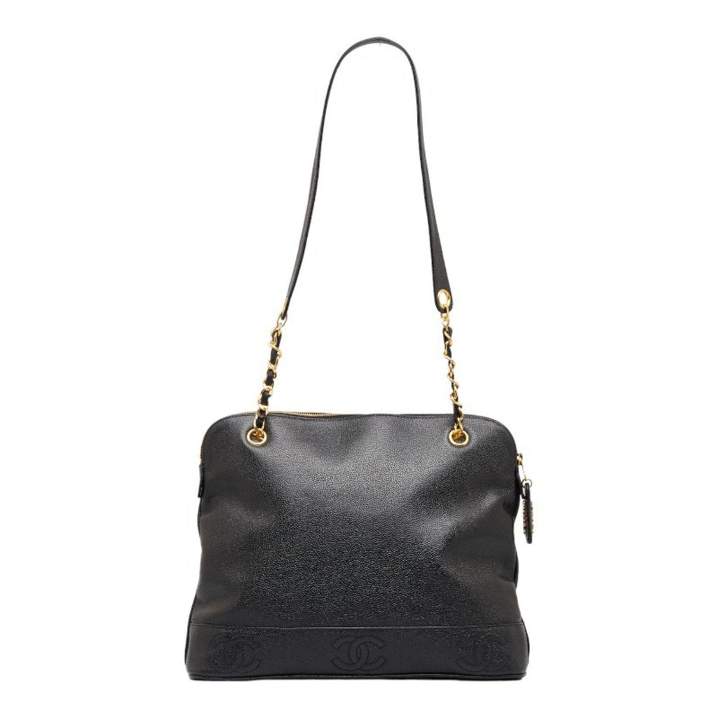 CHANEL here mark chain tote bag shoulder black caviar skin ladies