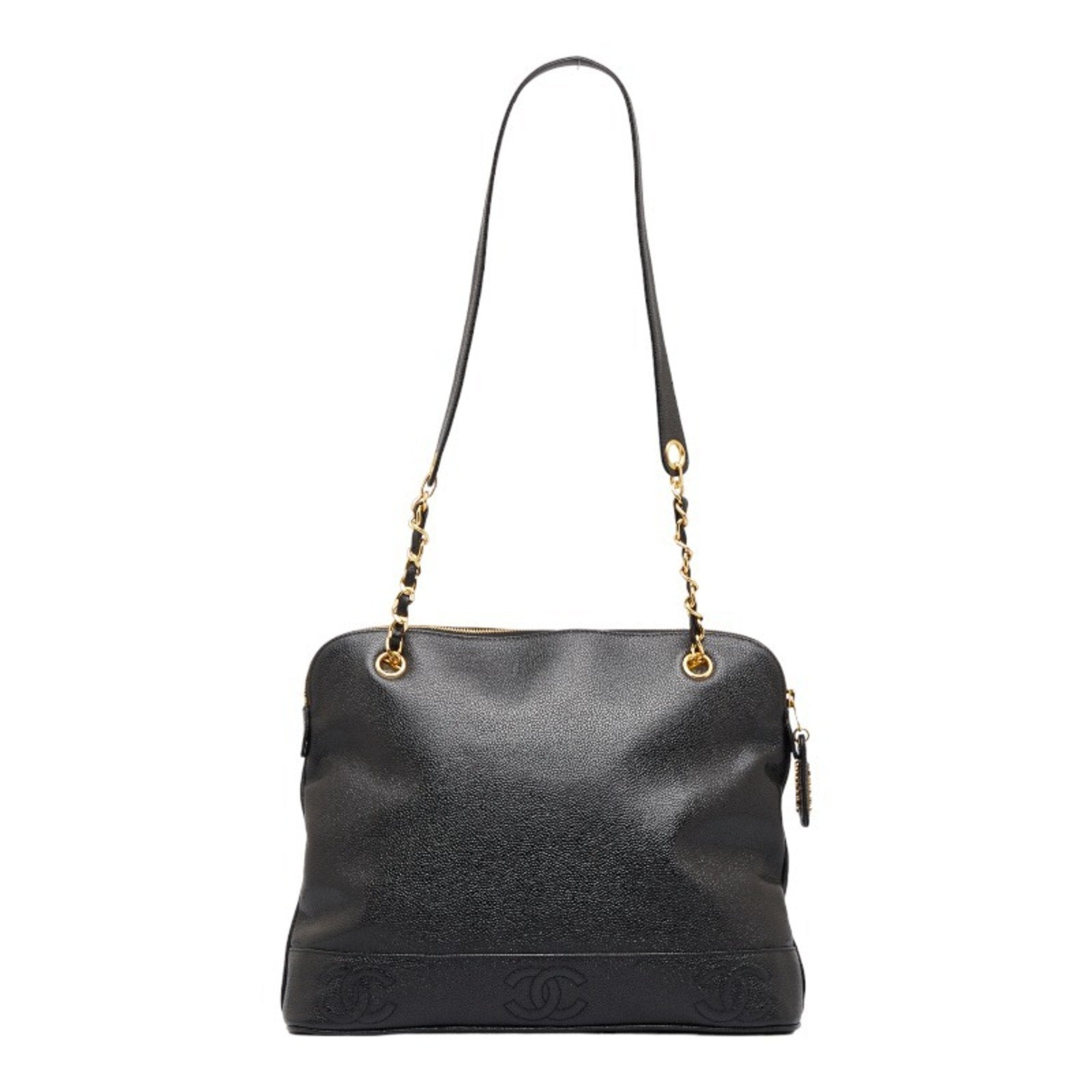CHANEL here mark chain tote bag shoulder black caviar skin ladies