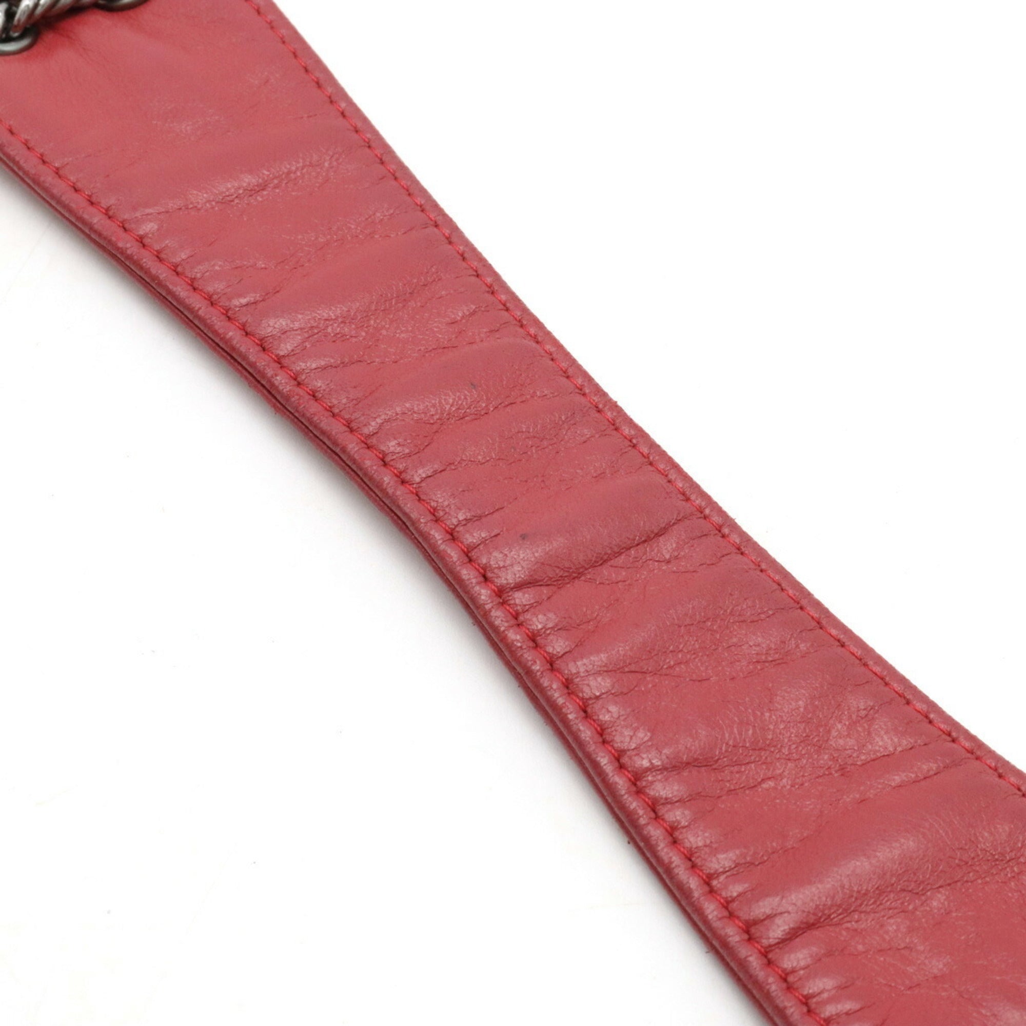 CHANEL Chocolate Bar Chain Shoulder Bag Leather Rose Madder Pink Red