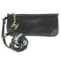 CHANEL Camellia Pouch Women's and Men's Handbag Leather Black