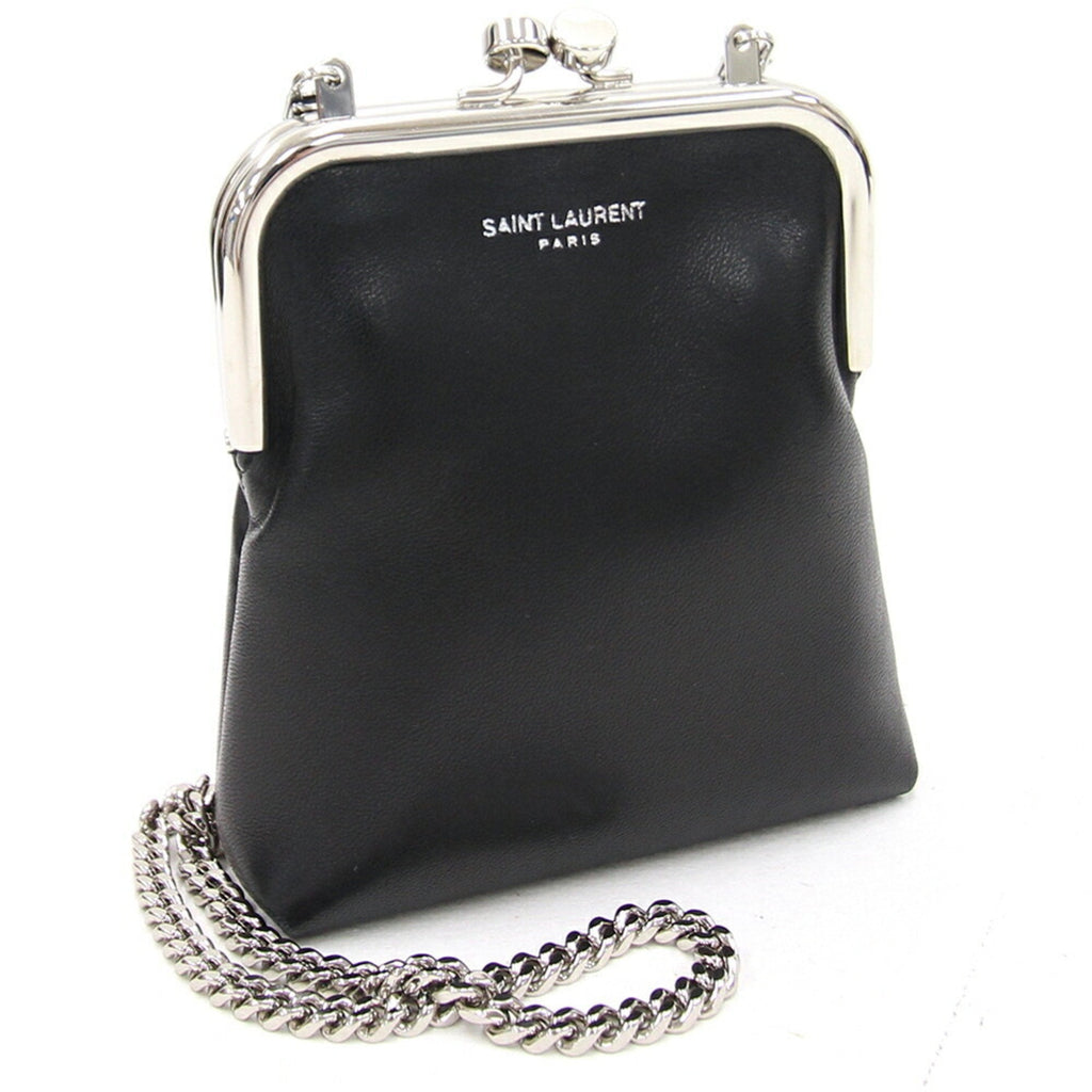 SAINT LAURENT Chain Pouch Charniere Black Leather Women's
