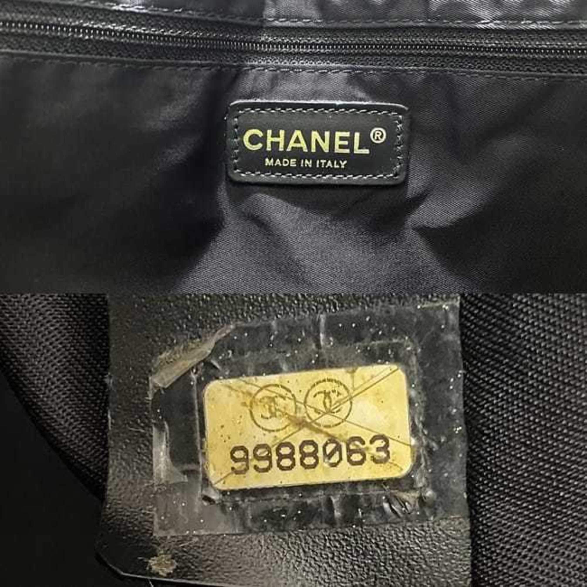 CHANEL MM Black New A15991 Nylon Leather 9th  Nutra Coco Mark Women's Tote Handbag