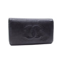 CHANEL Bifold Long Wallet Women's Black Caviar Skin Coco Mark