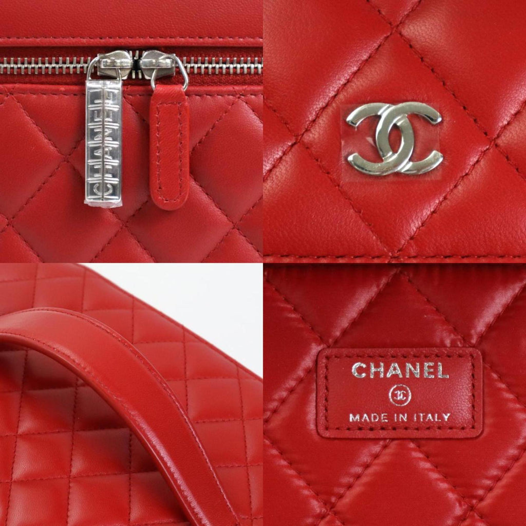 CHANEL Handbag Vanity Bag Matelasse Coco Mark Lambskin Red Women's A80913