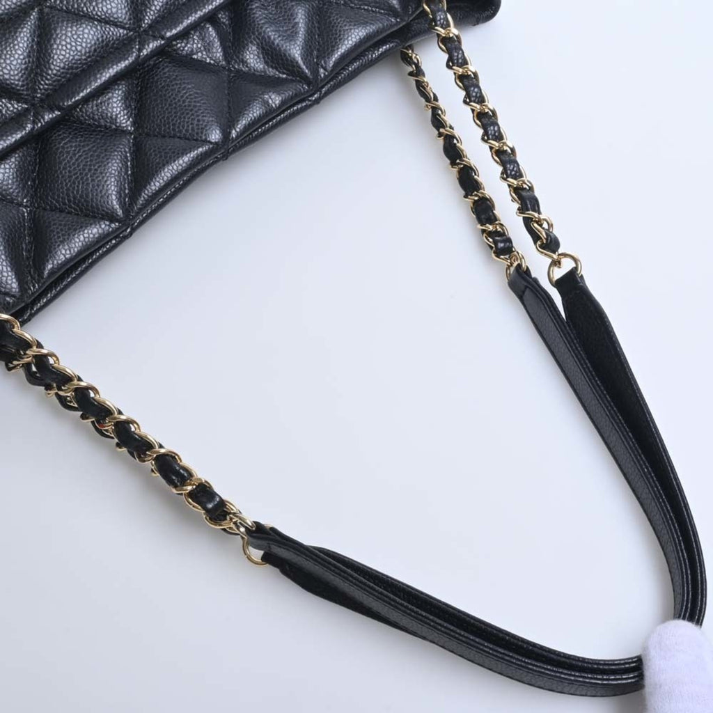 CHANEL Caviar Skin Matelasse Coco Mark GST Chain Tote Bag Black Ladies