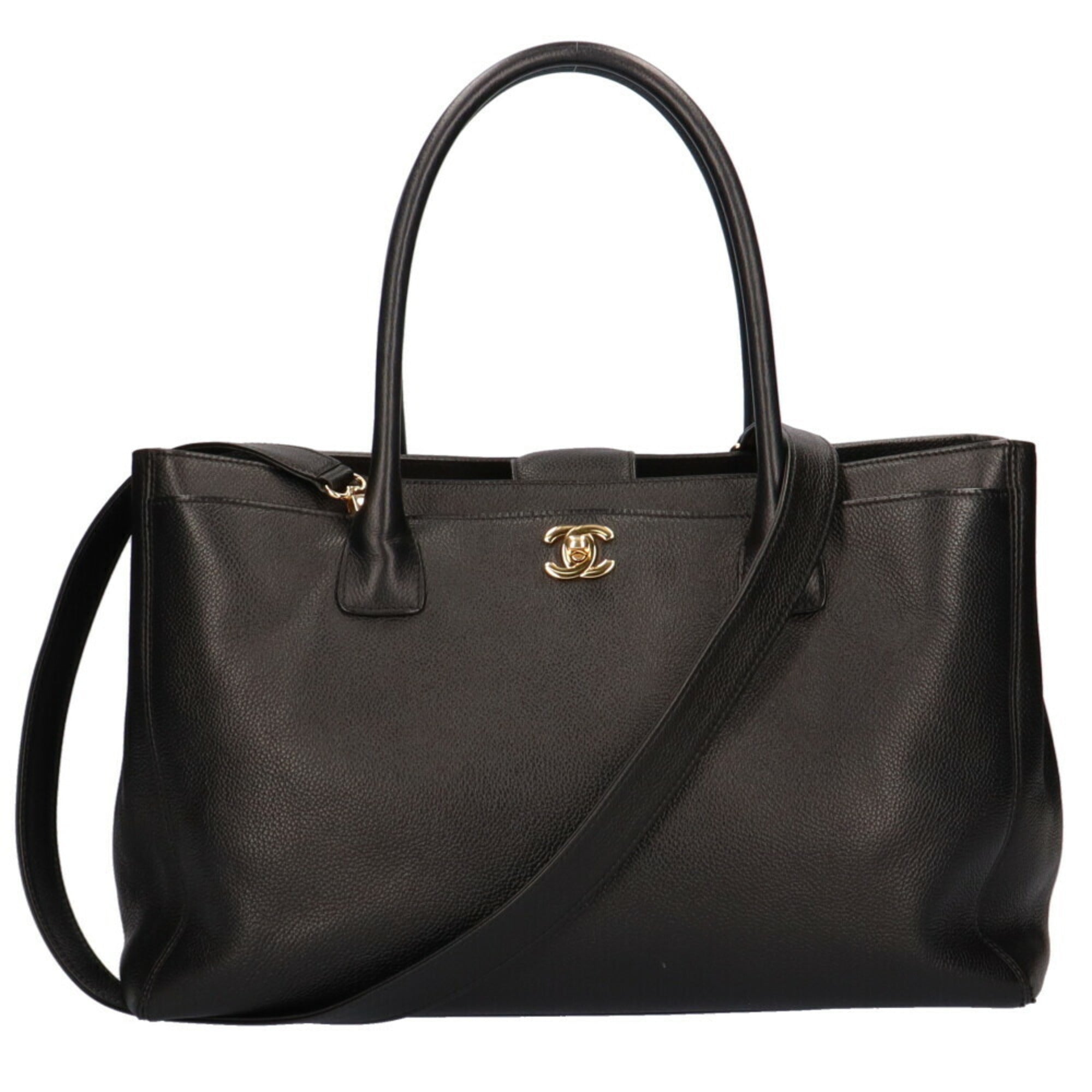 CHANEL executive shoulder bag leather black ladies