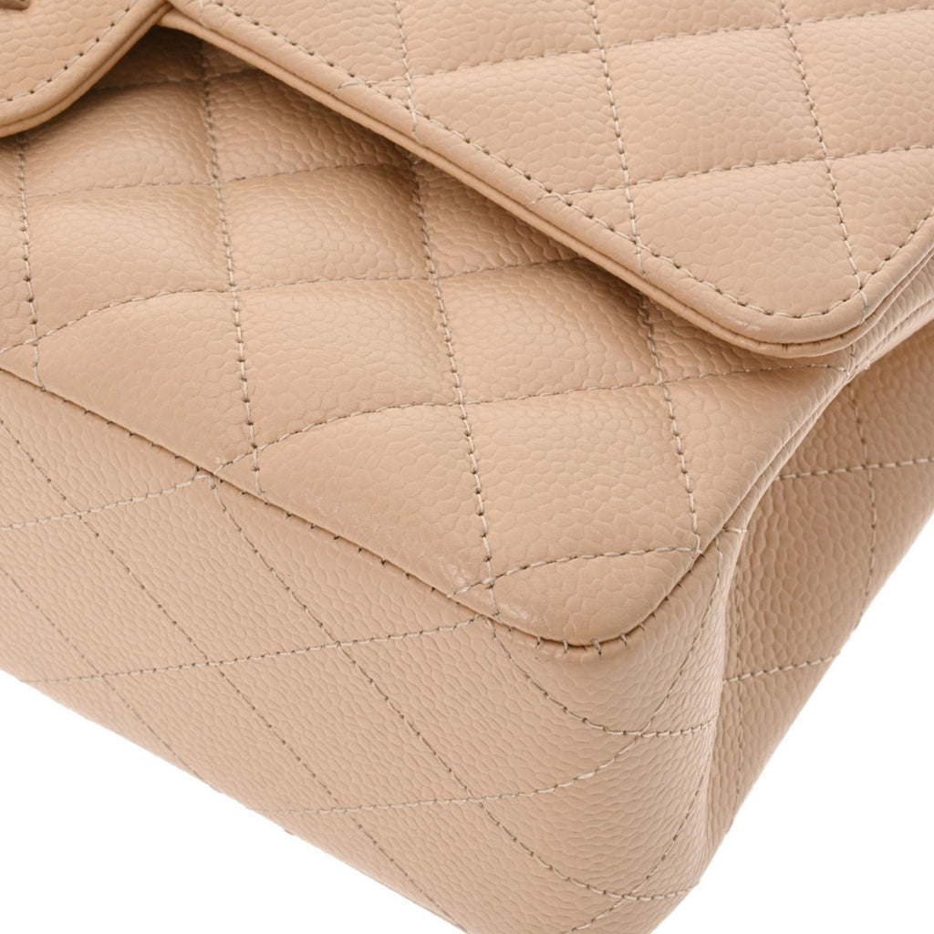 CHANEL matelasse W flap chain shoulder 25 beige A01112 ladies caviar skin bag