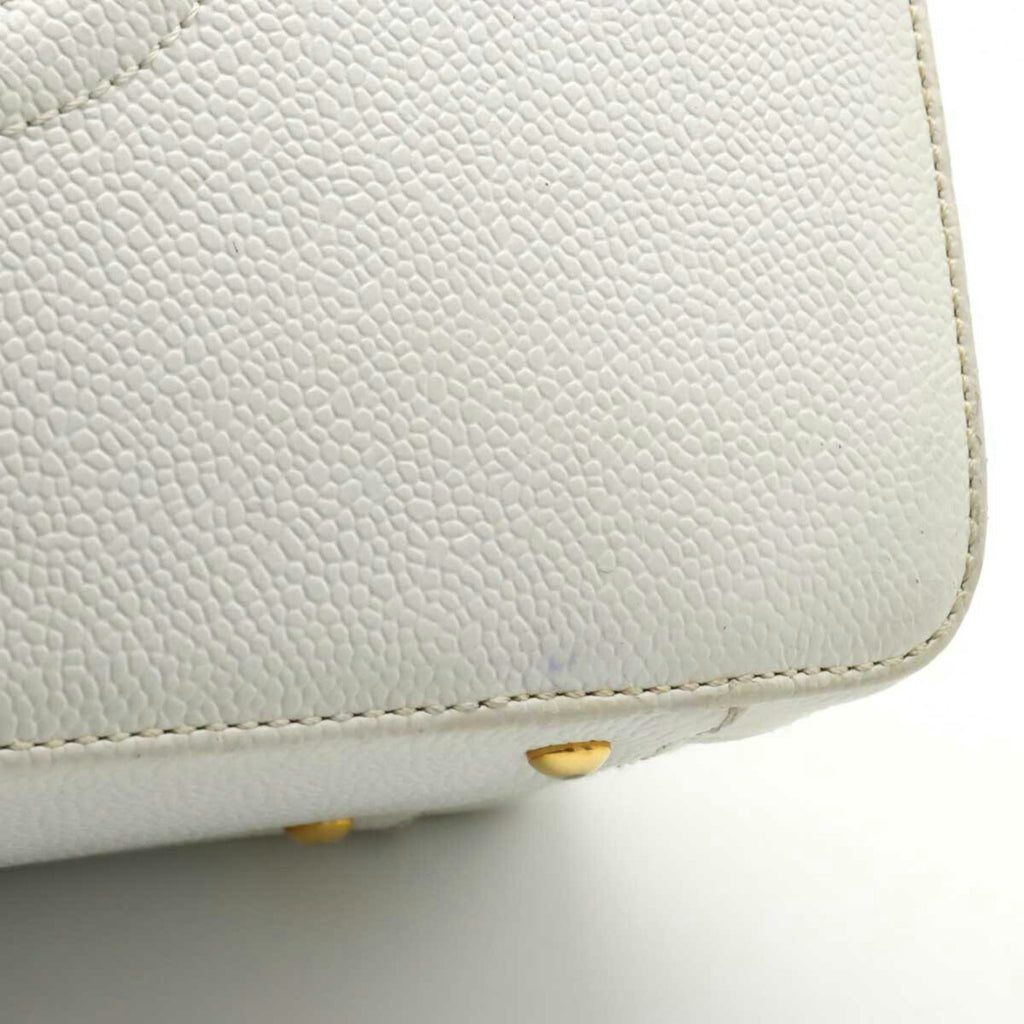 CHANEL Cocomark Handbag Vanity Bag Shoulder Caviar Skin Leather White A11265