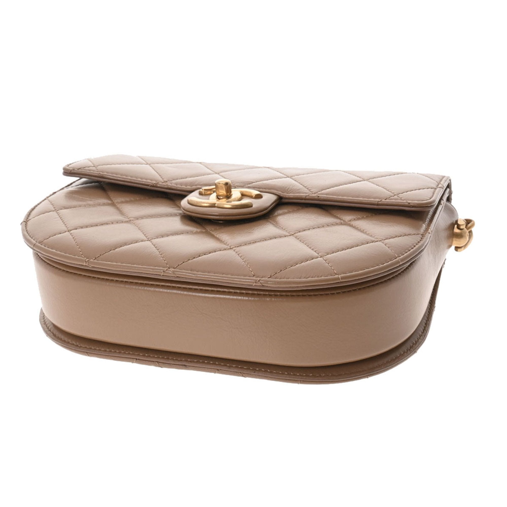CHANEL matelasse chain shoulder beige ladies lambskin bag