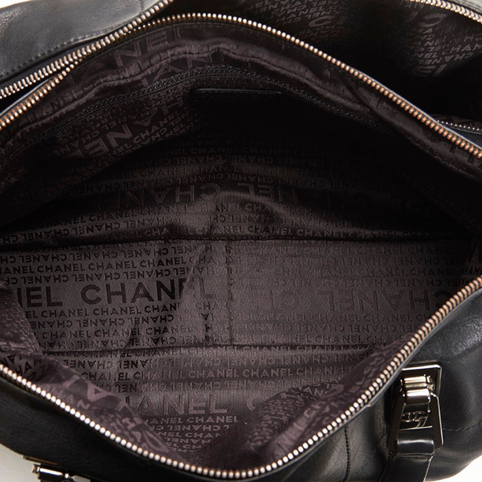 CHANEL Chocolate Bar Coco Mark Handbag Boston Bag Black Leather Ladies