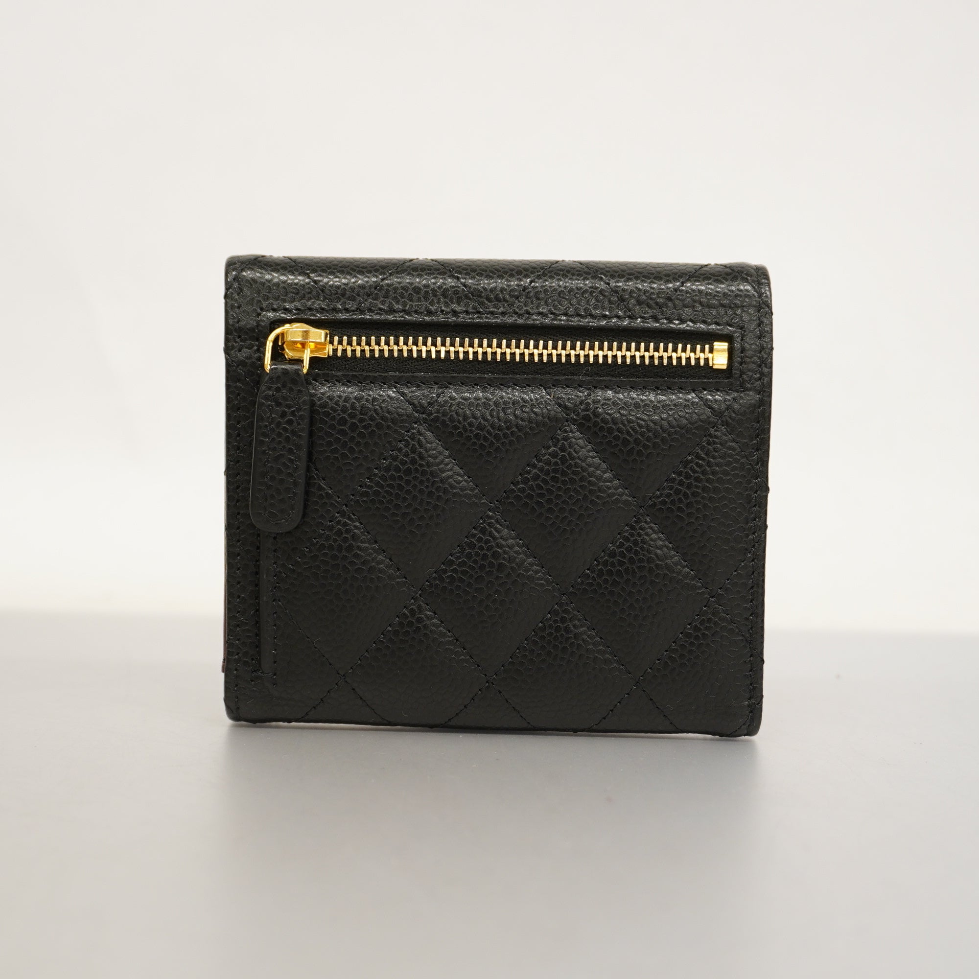 CHANEL  Matelasse Tri-fold Wallet Gold Metal Fittings Women's Caviar Leather