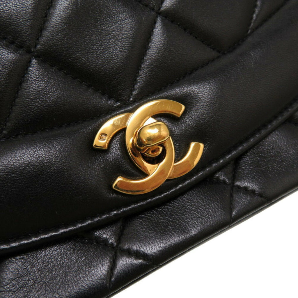 CHANEL Diana 22 Lambskin Black No. 4 Gold Chain Shoulder Bag Matelasse Coco Mark Turnlock