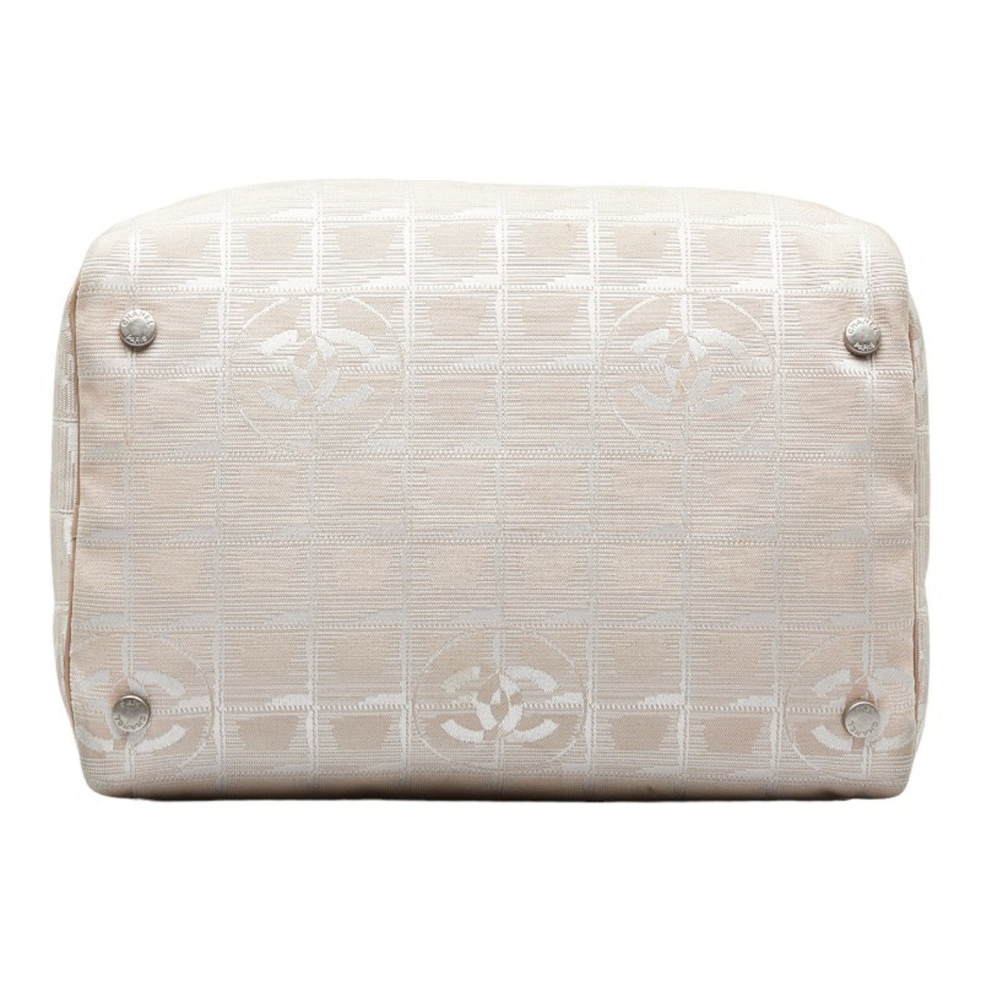 CHANEL New Line Handbag Vanity Bag Beige Canvas Leather Women's