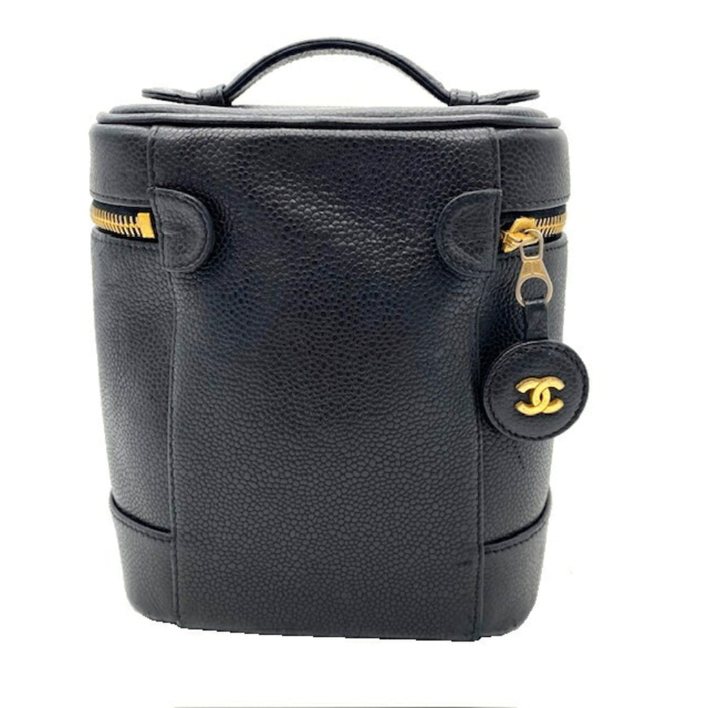 CHANEL Vanity Bag Coco Mark Caviar Skin Women's Black