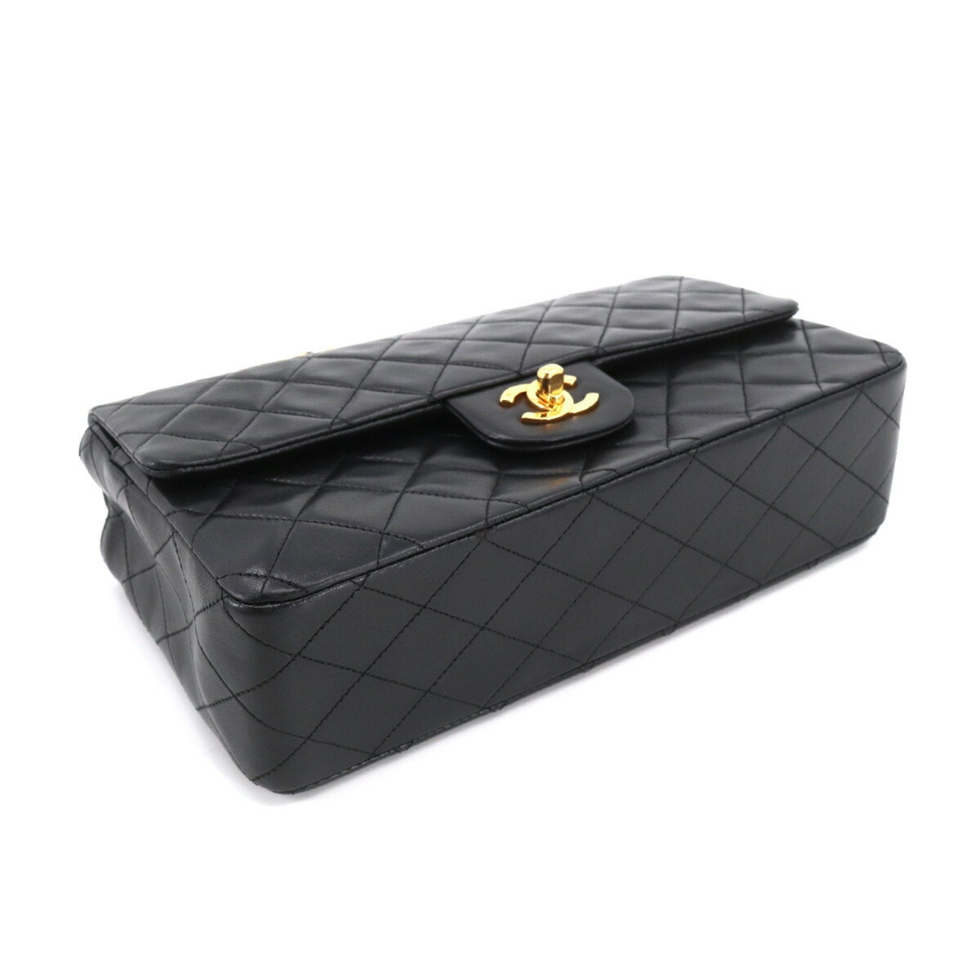 CHANEL Matelasse Chain Hand Bag Leather Black Gold Hardware Vintage