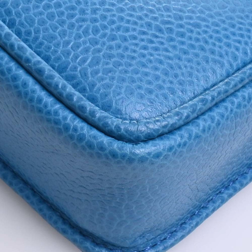 CHANEL Leather Coco Mark Chain Phone Case Shoulder Bag Blue Ladies