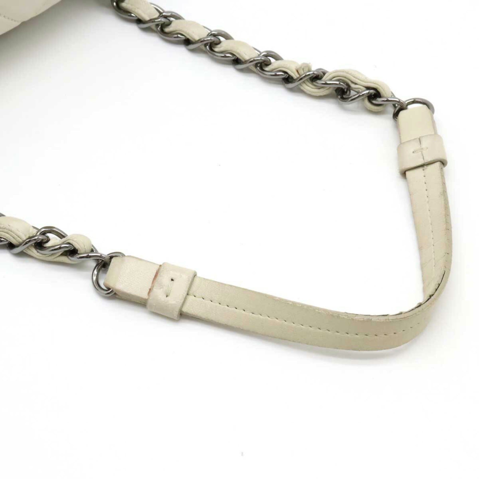 CHANEL Matelasse Coco Mark Half Moon Shoulder Bag Chain Leather Ivory