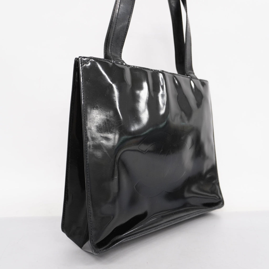 CHANEL[3cc2423]Auth  tote bag patent leather black silver metal
