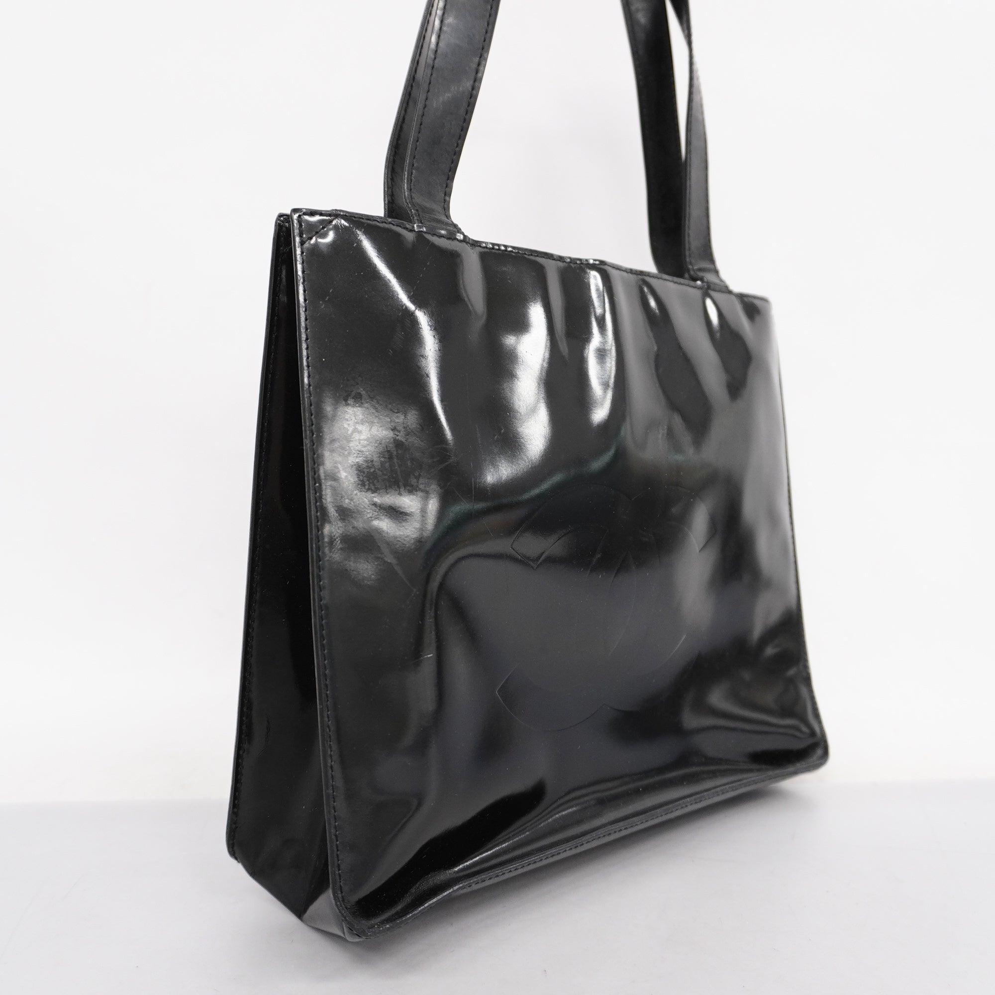 CHANEL[3cc2423]Auth  tote bag patent leather black silver metal