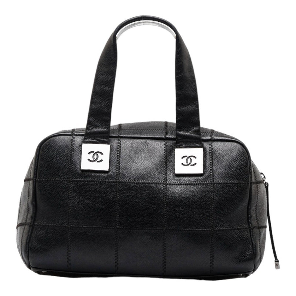 CHANEL Chocolate Bar Handbag Boston Bag Black Caviar Skin Ladies