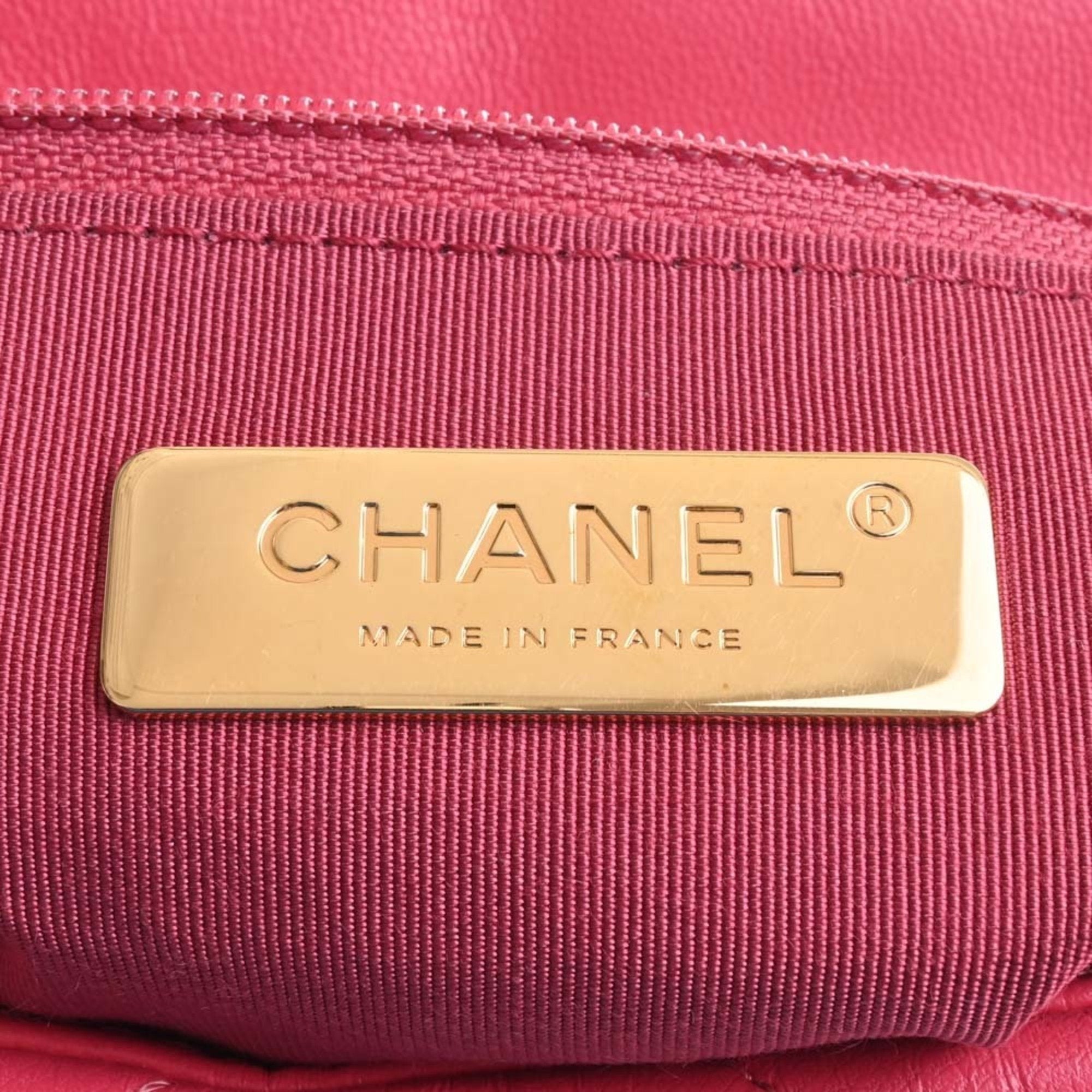 CHANEL Lambskin 19 Coco Mark Chain Shoulder Bag Pink Ladies