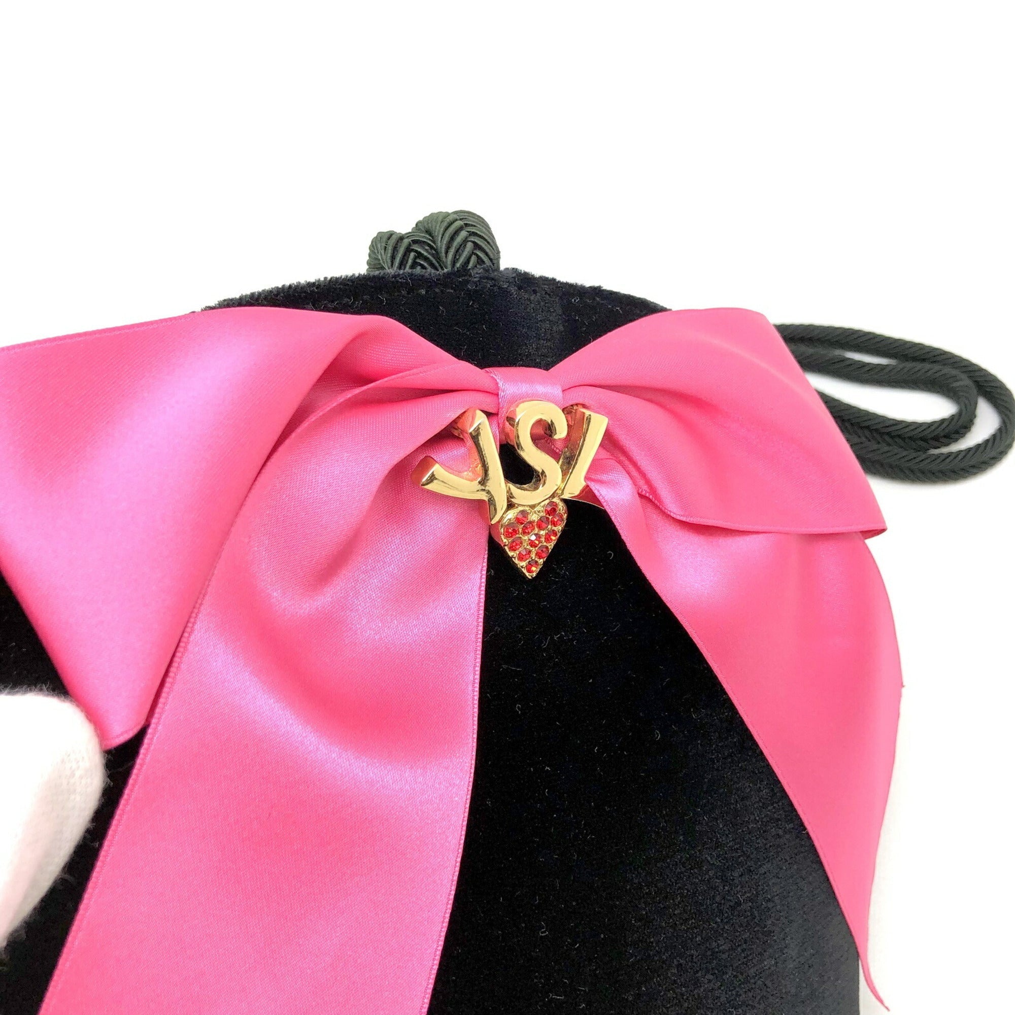 YVES SAINT LAURENT shoulder bag velor nylon black pink gold hardware ladies