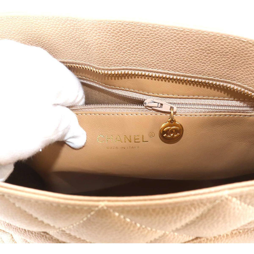 CHANEL Reproduction Tote Bag Caviar Skin Beige A01804 Gold Hardware Vintage Medallion